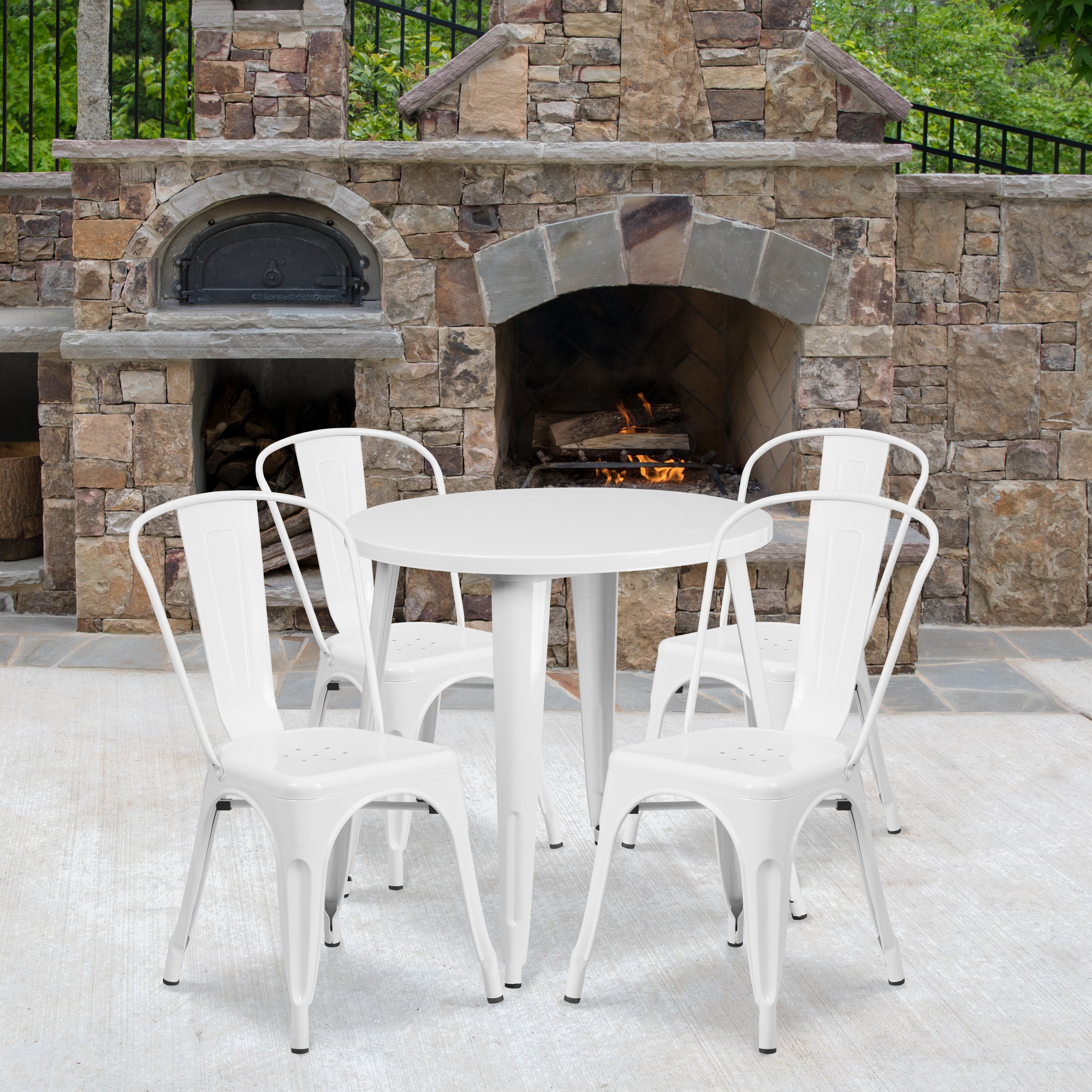 Commercial Grade 30" Round Metal Indoor-Outdoor Table Set with 4 Cafe Chairs-Indoor/Outdoor Dining Sets-Flash Furniture-Wall2Wall Furnishings