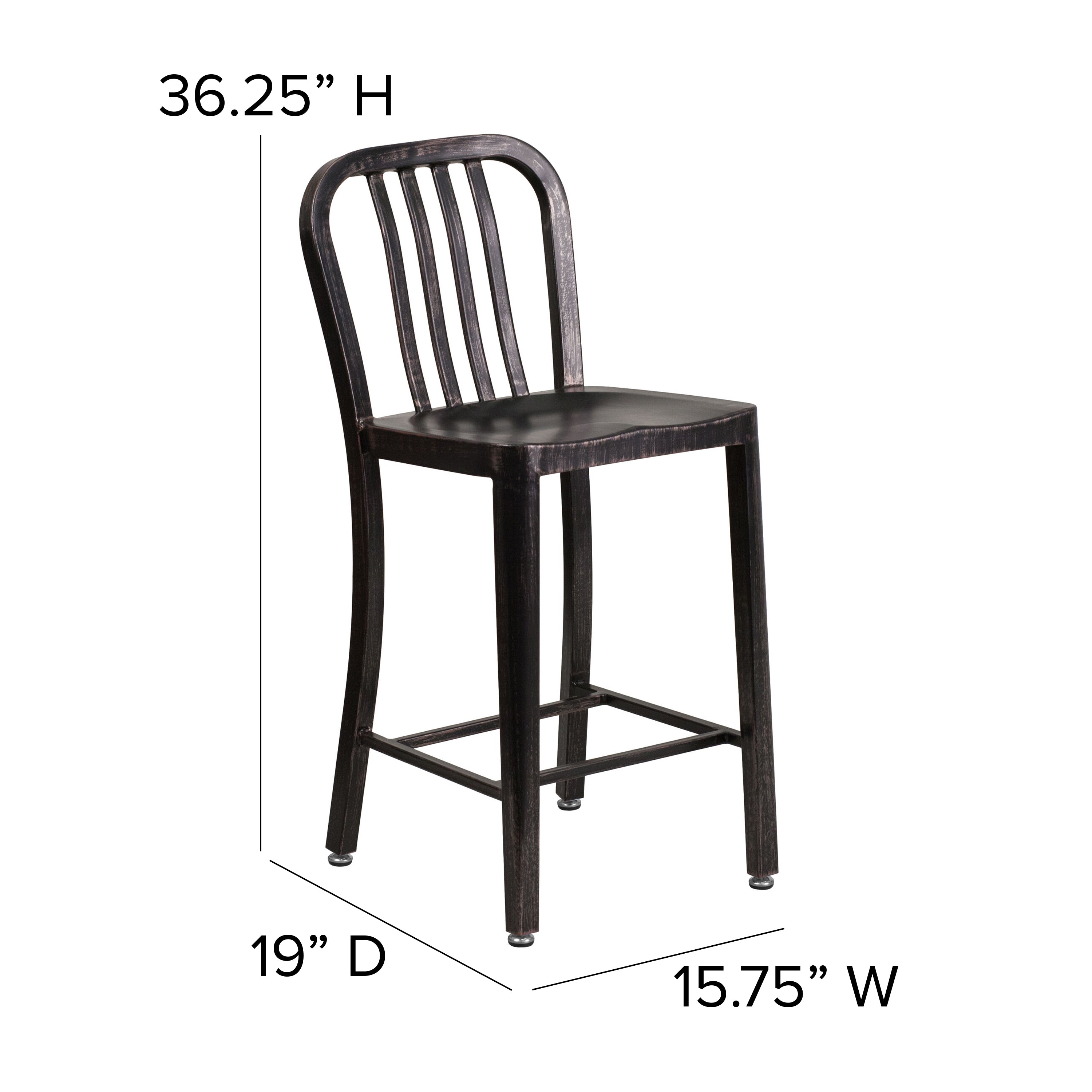 Commercial Grade 24" High Metal Indoor-Outdoor Counter Height Stool with Vertical Slat Back-Indoor/Outdoor Bar Stool-Flash Furniture-Wall2Wall Furnishings