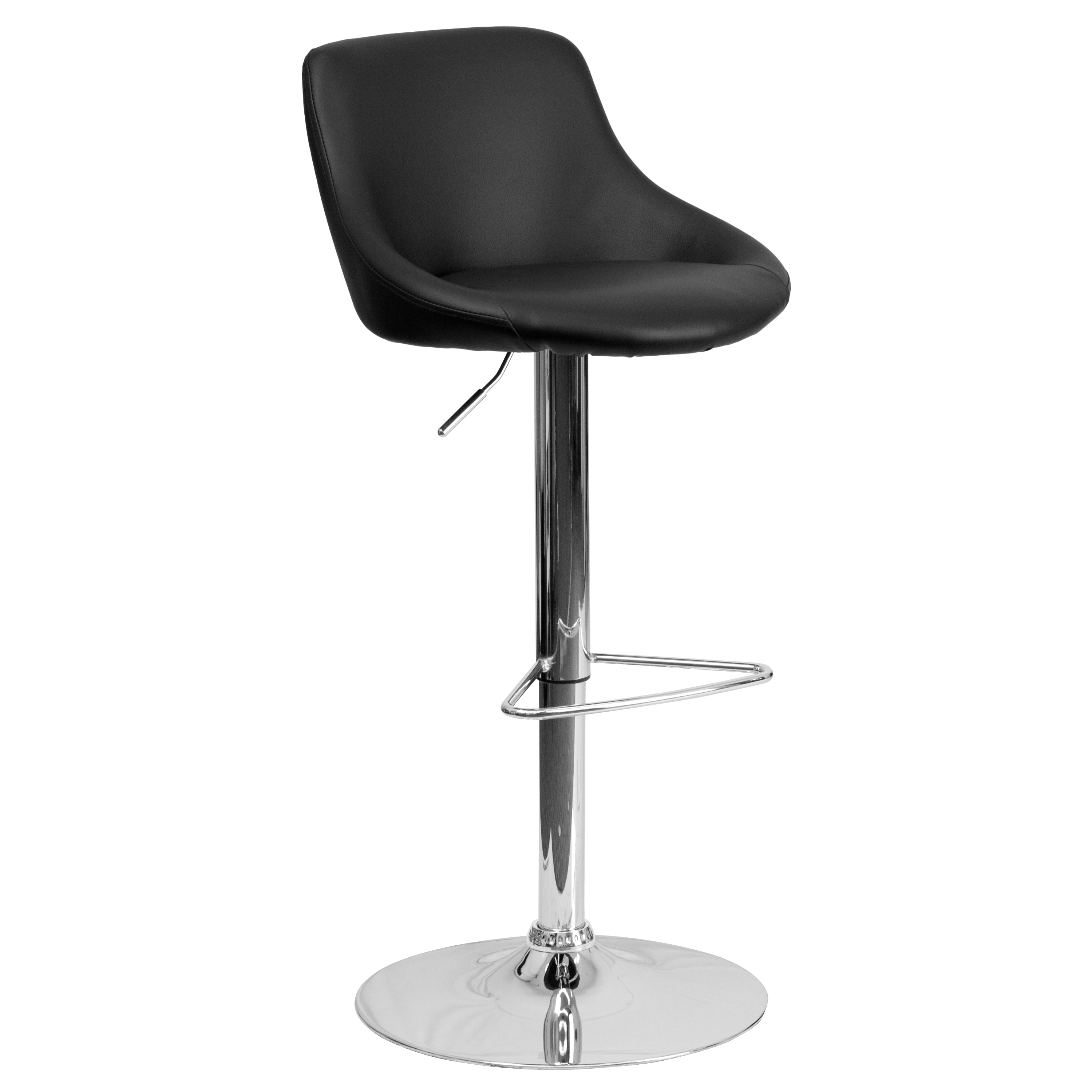 Contemporary Vinyl Bucket Seat Adjustable Height Barstool with Chrome Base-Bar Stool-Flash Furniture-Wall2Wall Furnishings