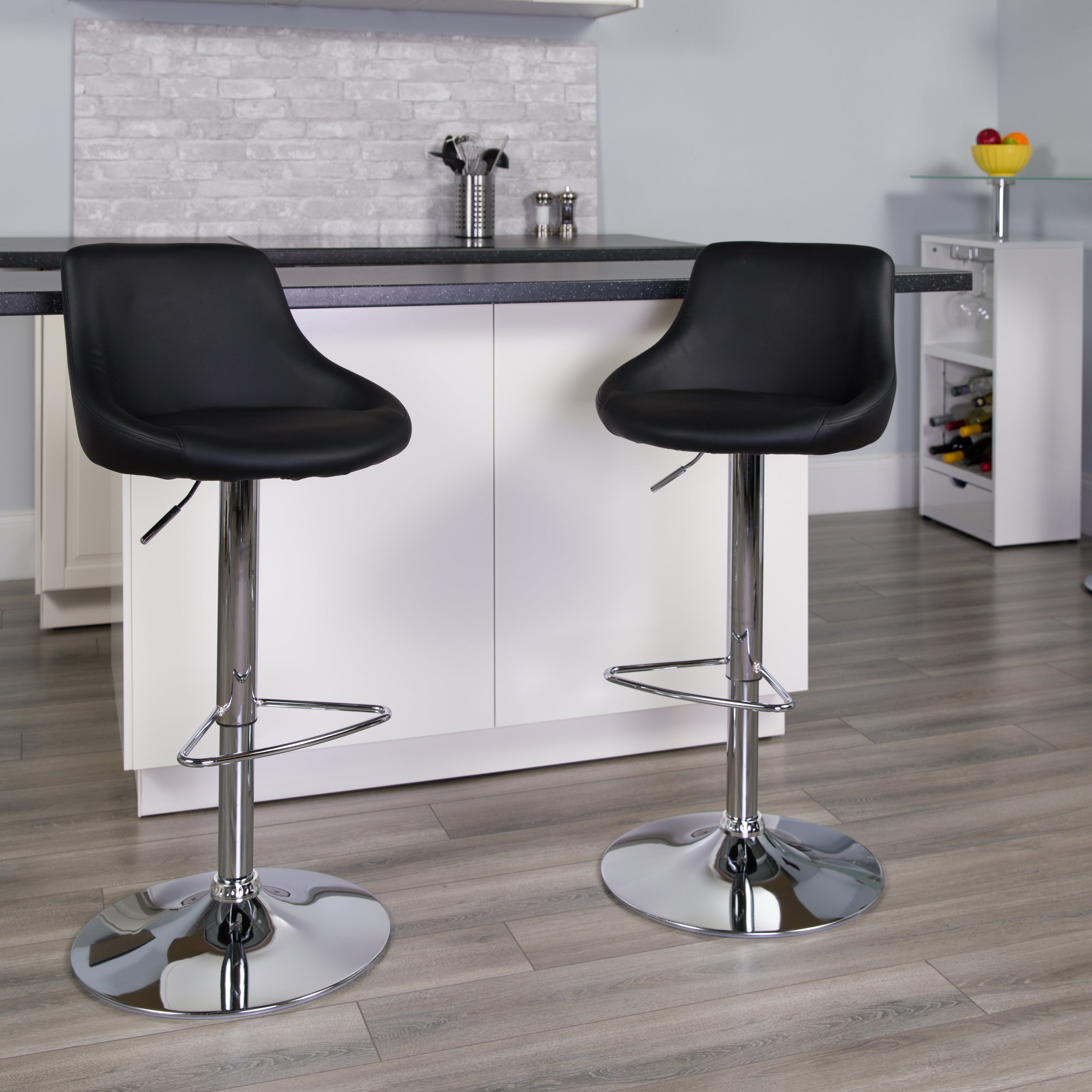 Contemporary Vinyl Bucket Seat Adjustable Height Barstool with Chrome Base-Bar Stool-Flash Furniture-Wall2Wall Furnishings