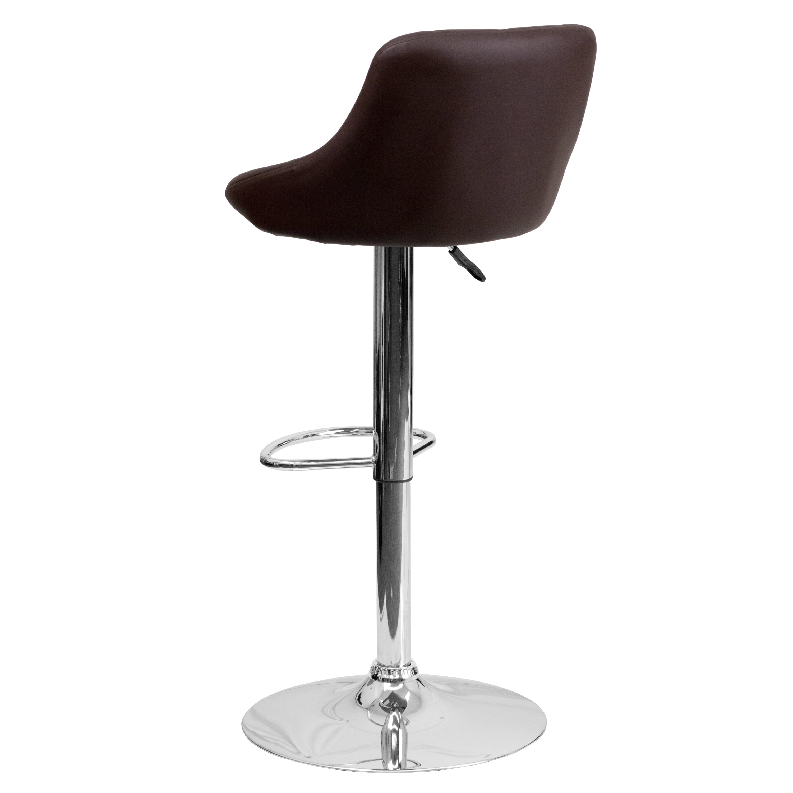 Contemporary Vinyl Bucket Seat Adjustable Height Barstool with Diamond Pattern Back and Chrome Base