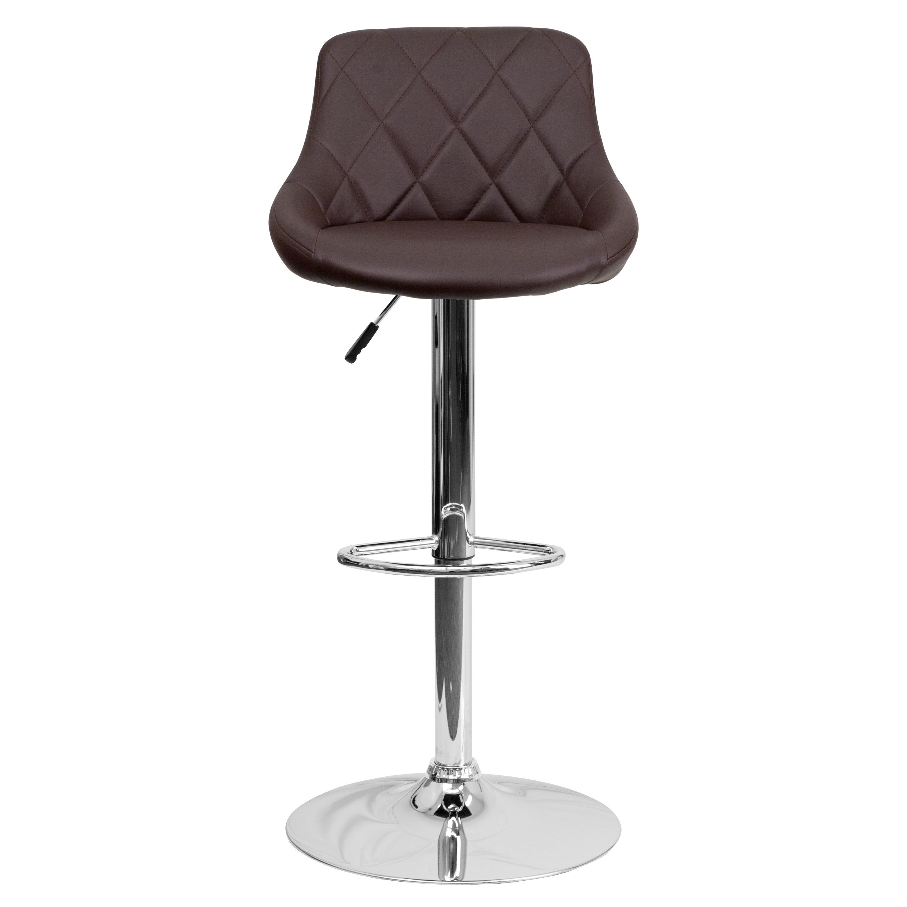 Contemporary Vinyl Bucket Seat Adjustable Height Barstool with Diamond Pattern Back and Chrome Base