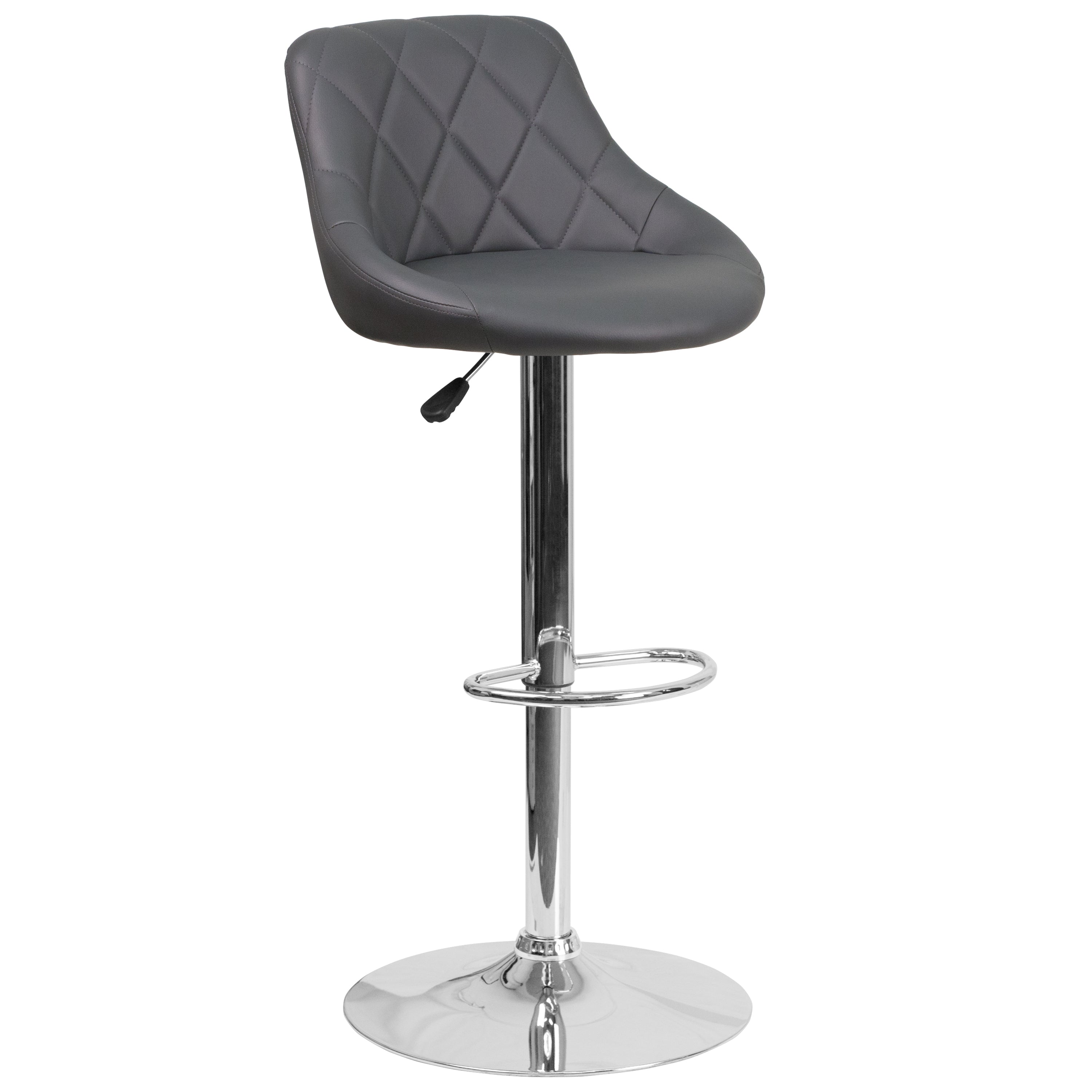 Contemporary Vinyl Bucket Seat Adjustable Height Barstool with Diamond Pattern Back and Chrome Base