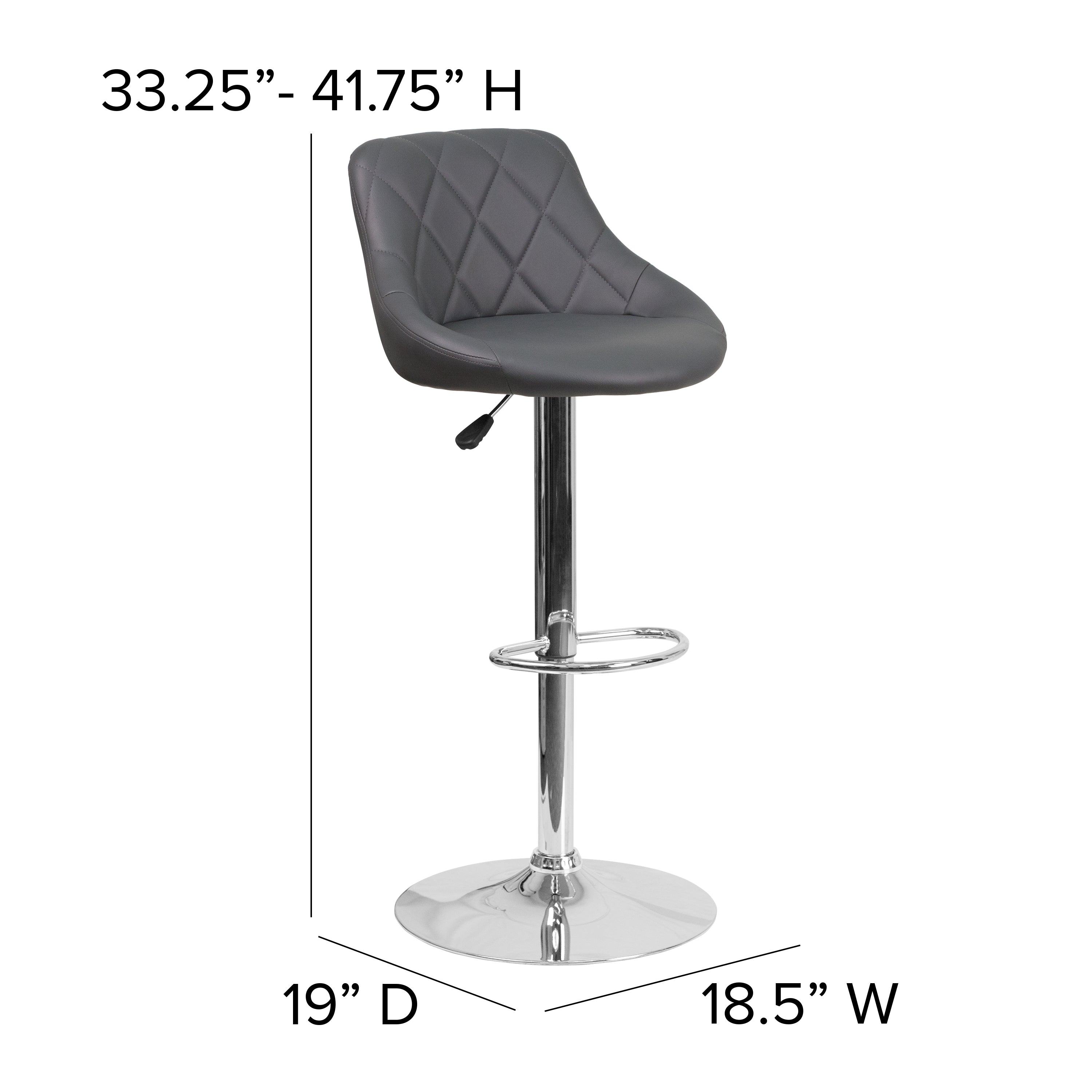 Contemporary Vinyl Bucket Seat Adjustable Height Barstool with Diamond Pattern Back and Chrome Base
