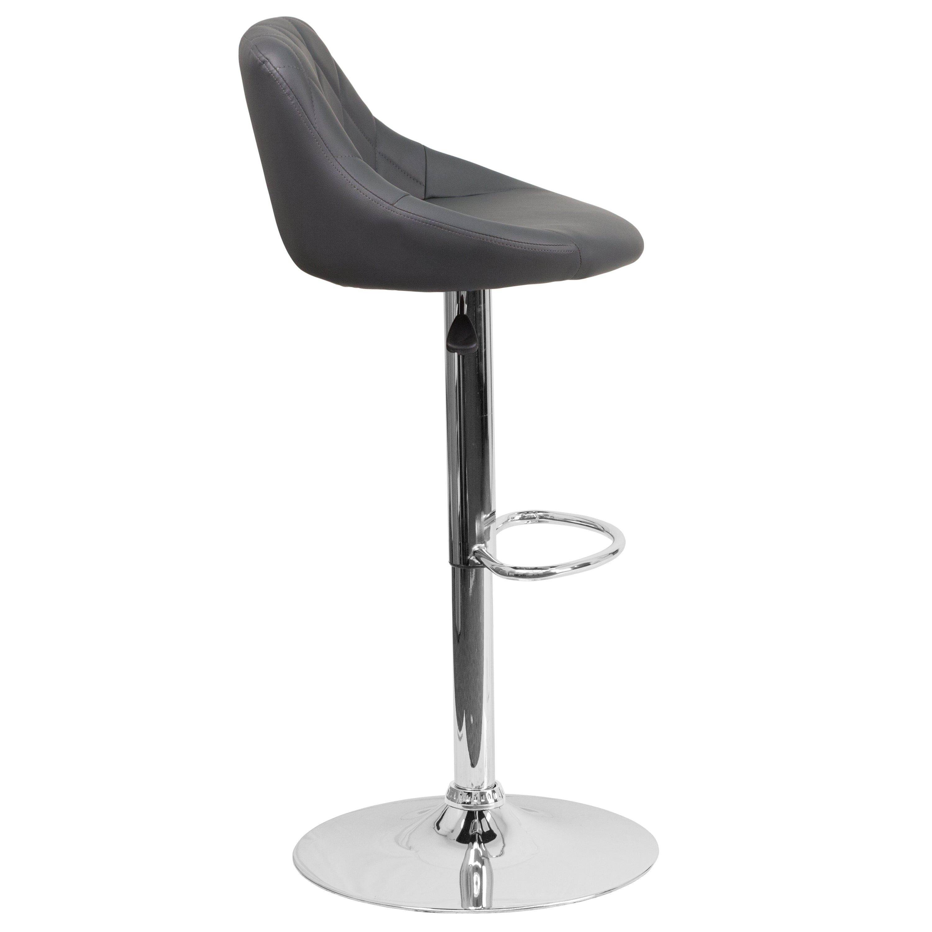 Contemporary Vinyl Bucket Seat Adjustable Height Barstool with Diamond Pattern Back and Chrome Base