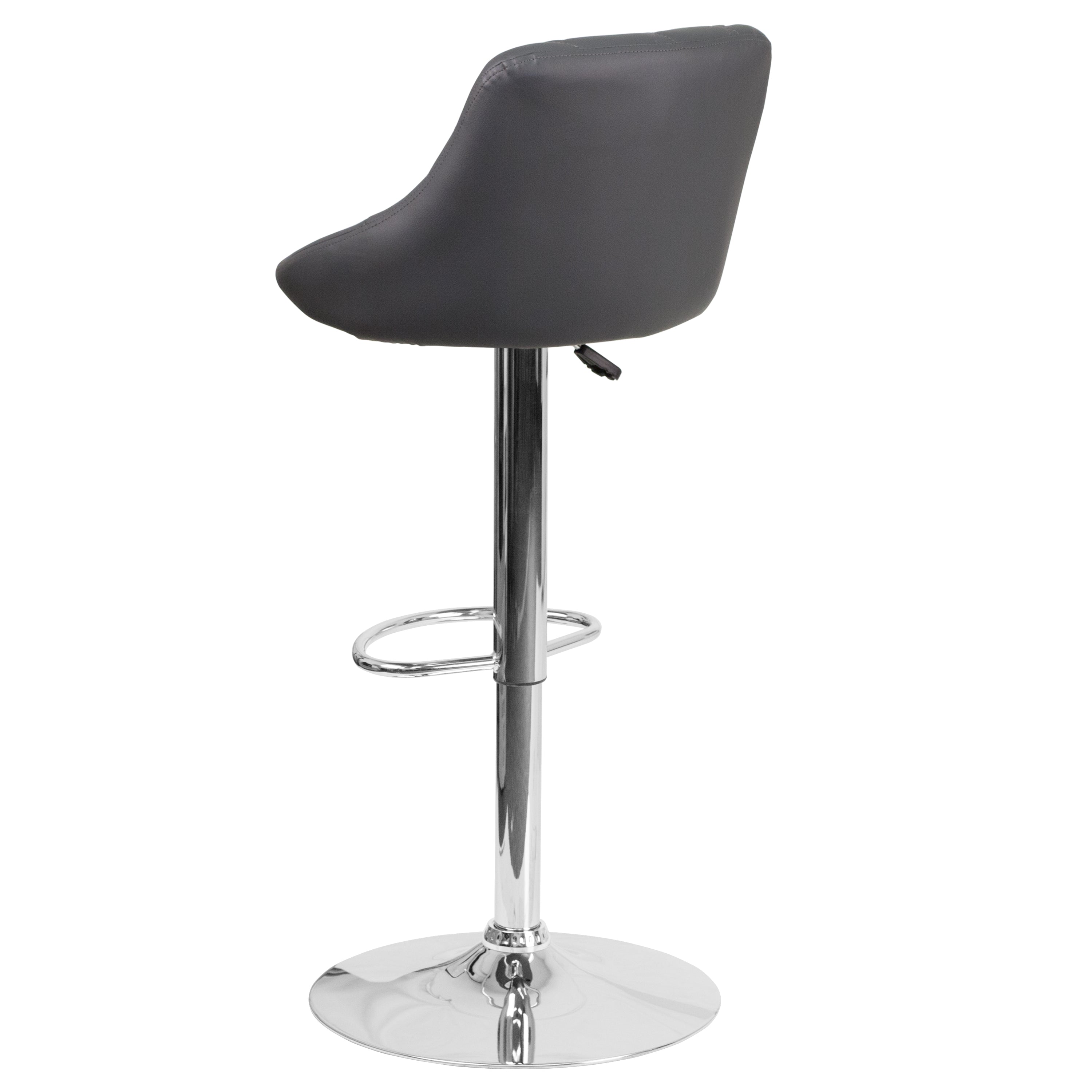 Contemporary Vinyl Bucket Seat Adjustable Height Barstool with Diamond Pattern Back and Chrome Base