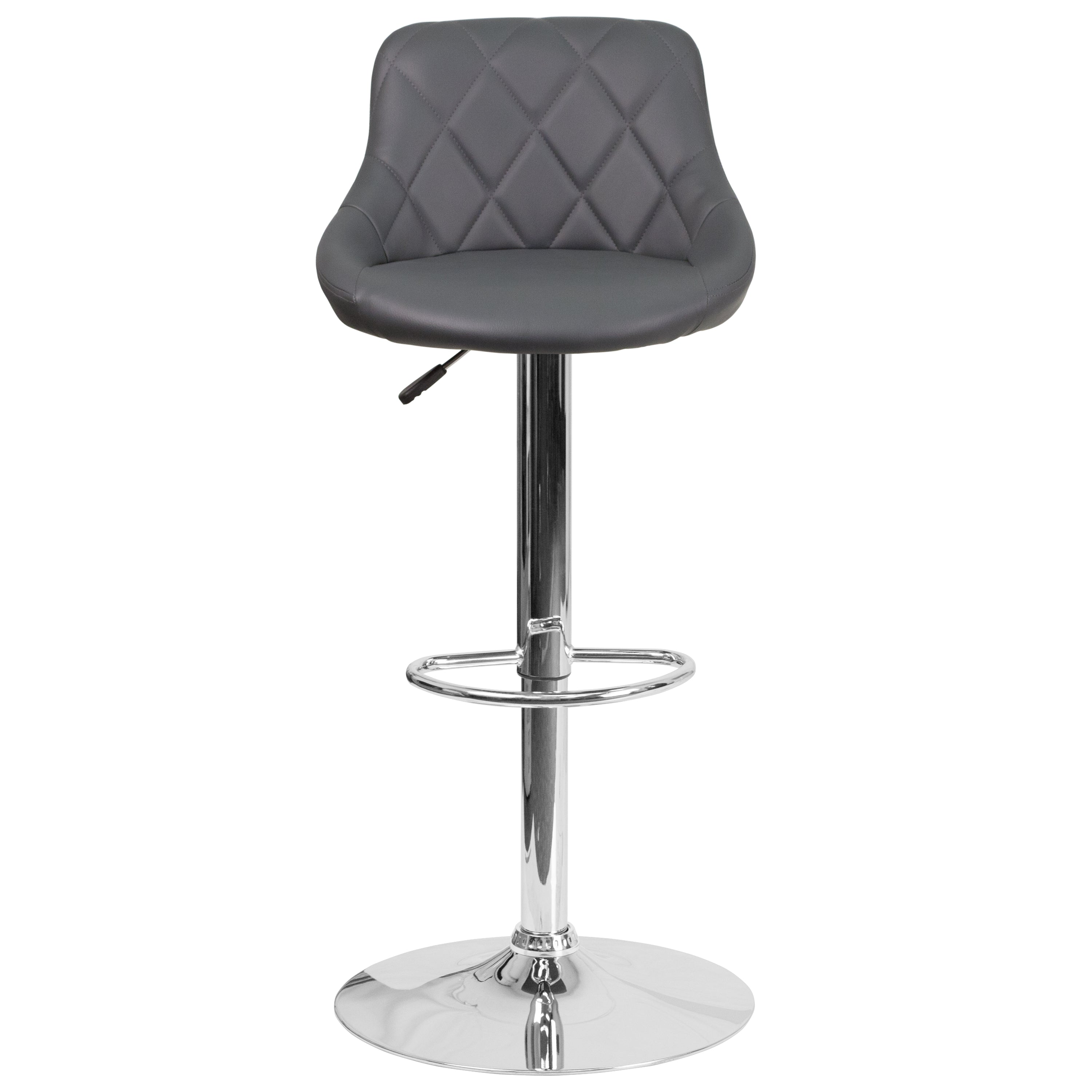Contemporary Vinyl Bucket Seat Adjustable Height Barstool with Diamond Pattern Back and Chrome Base