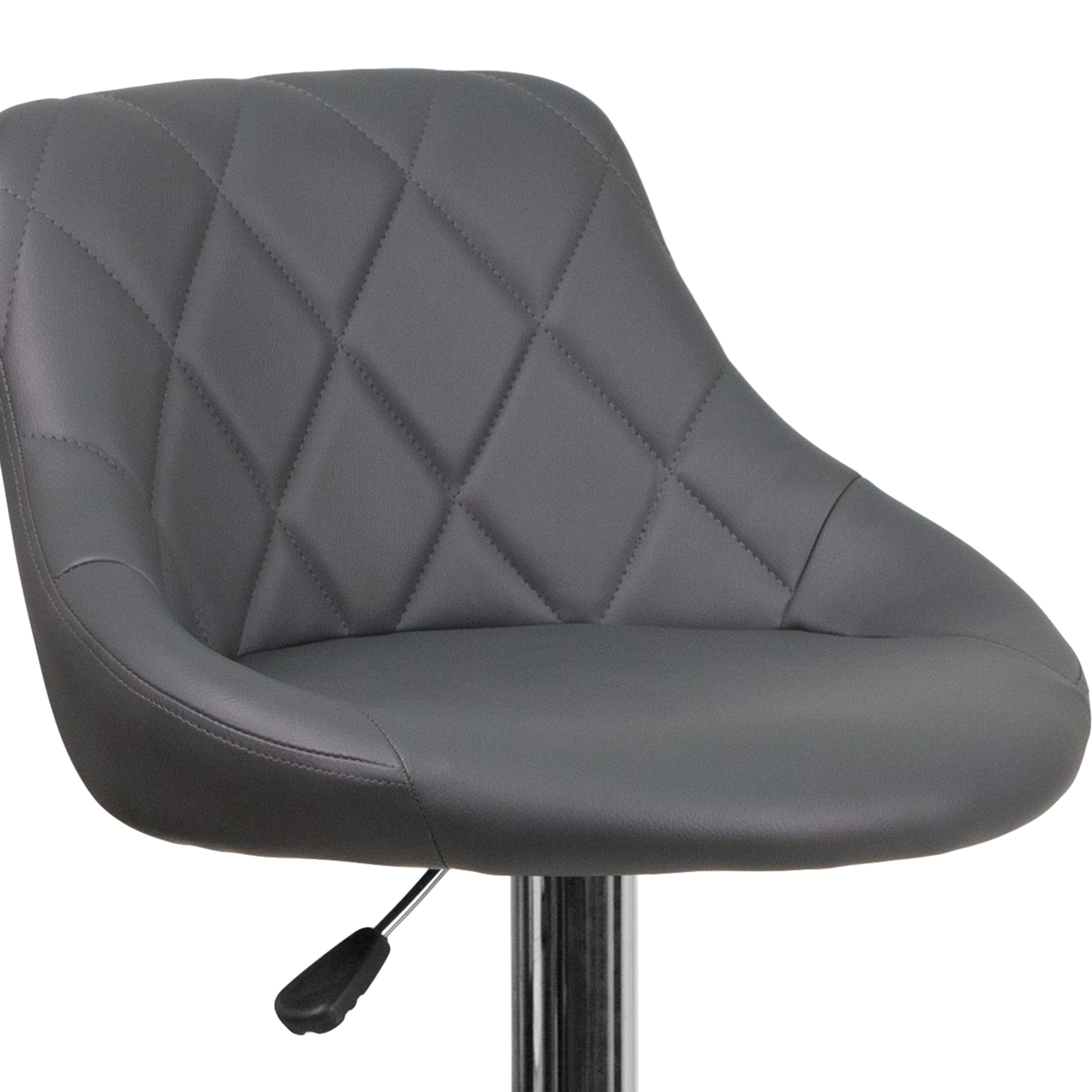 Contemporary Vinyl Bucket Seat Adjustable Height Barstool with Diamond Pattern Back and Chrome Base