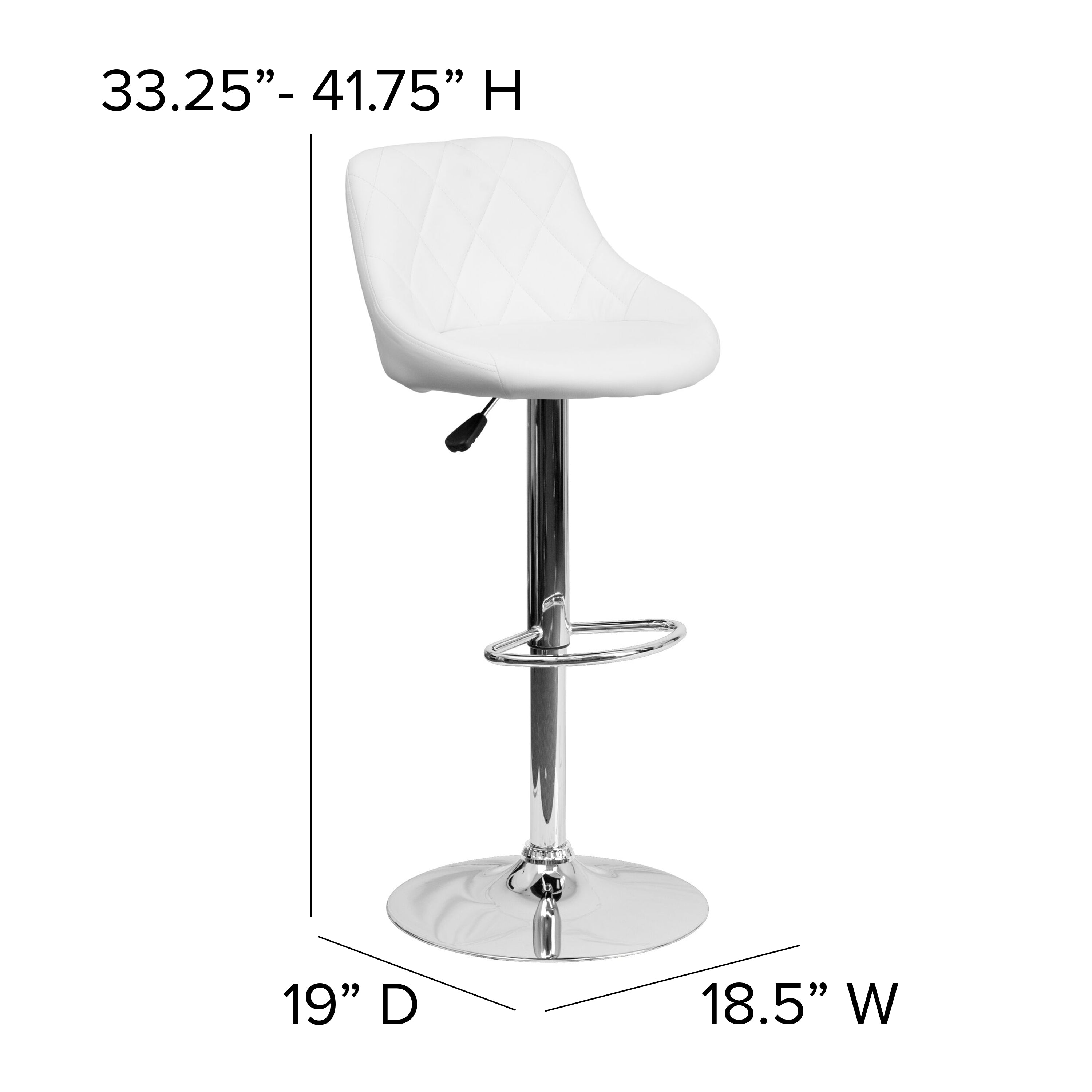 Contemporary Vinyl Bucket Seat Adjustable Height Barstool with Diamond Pattern Back and Chrome Base