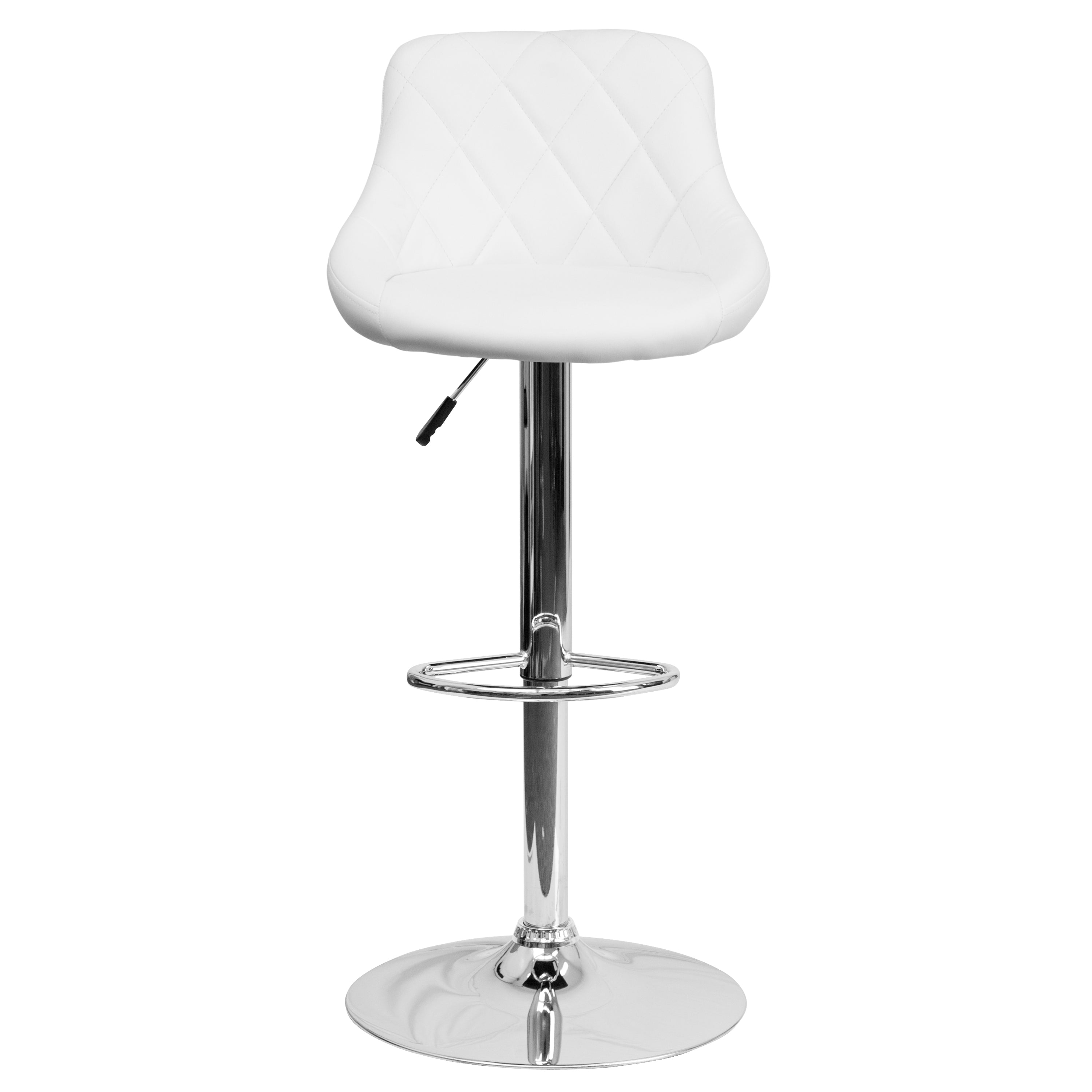 Contemporary Vinyl Bucket Seat Adjustable Height Barstool with Diamond Pattern Back and Chrome Base