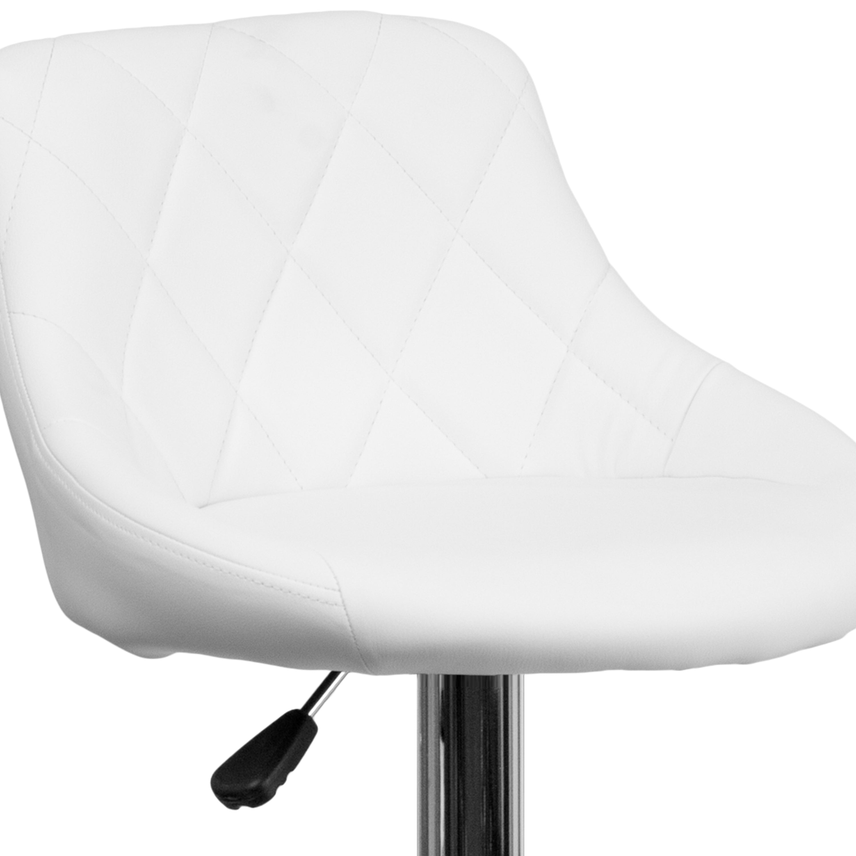 Contemporary Vinyl Bucket Seat Adjustable Height Barstool with Diamond Pattern Back and Chrome Base