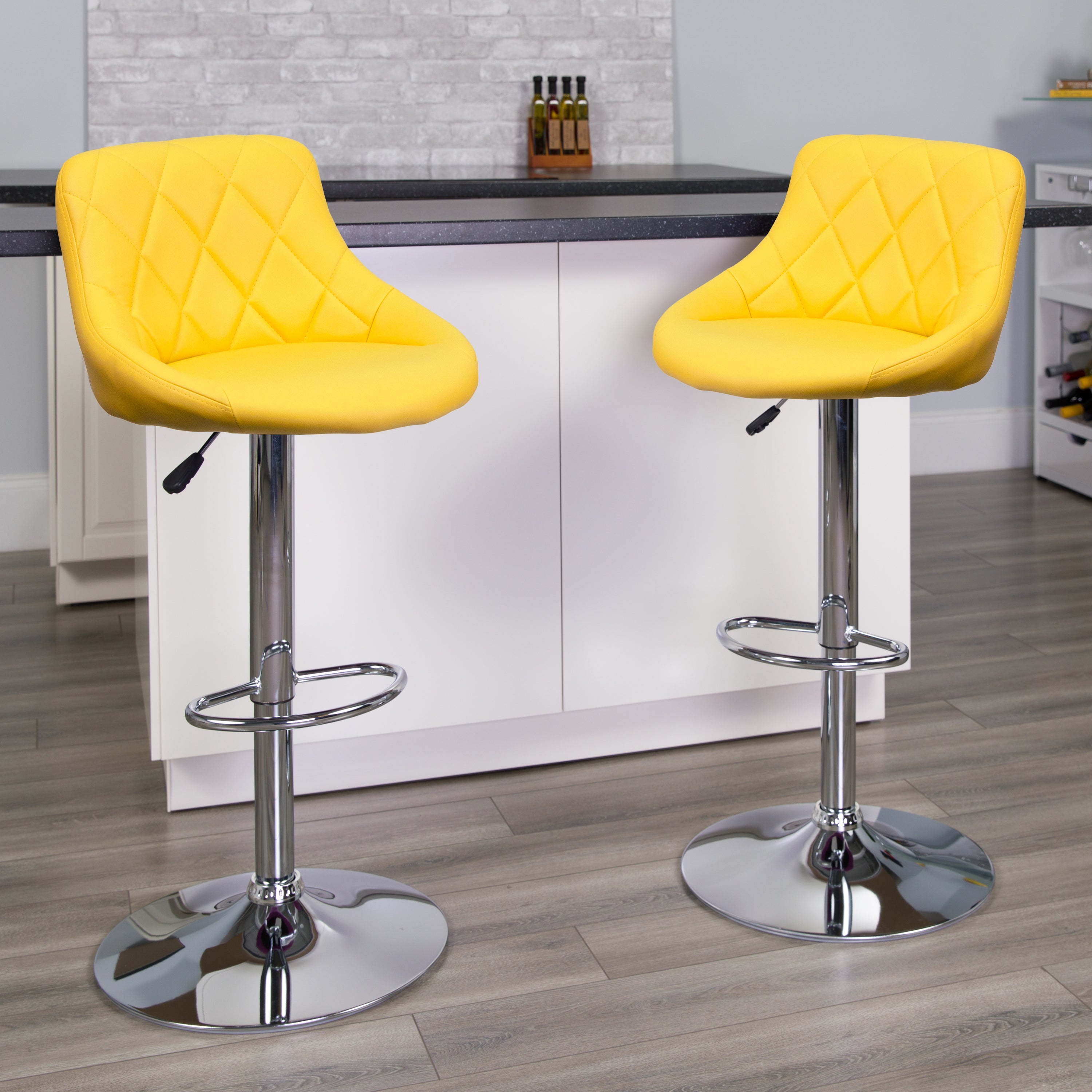 Contemporary Vinyl Bucket Seat Adjustable Height Barstool with Diamond Pattern Back and Chrome Base