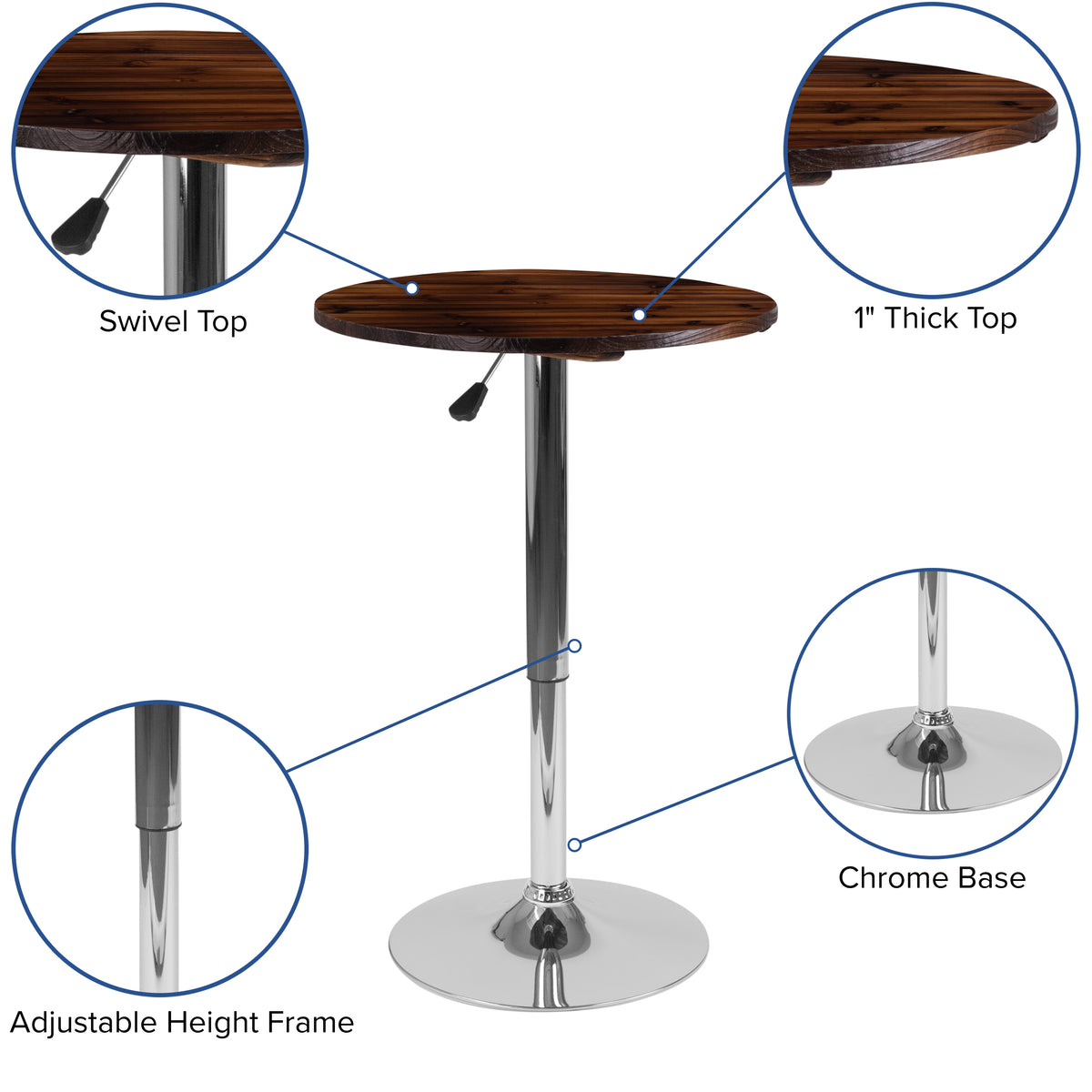 23.5'' Round Adjustable Height Wood Table (Adjustable Range 26.25'' - 35.5'')