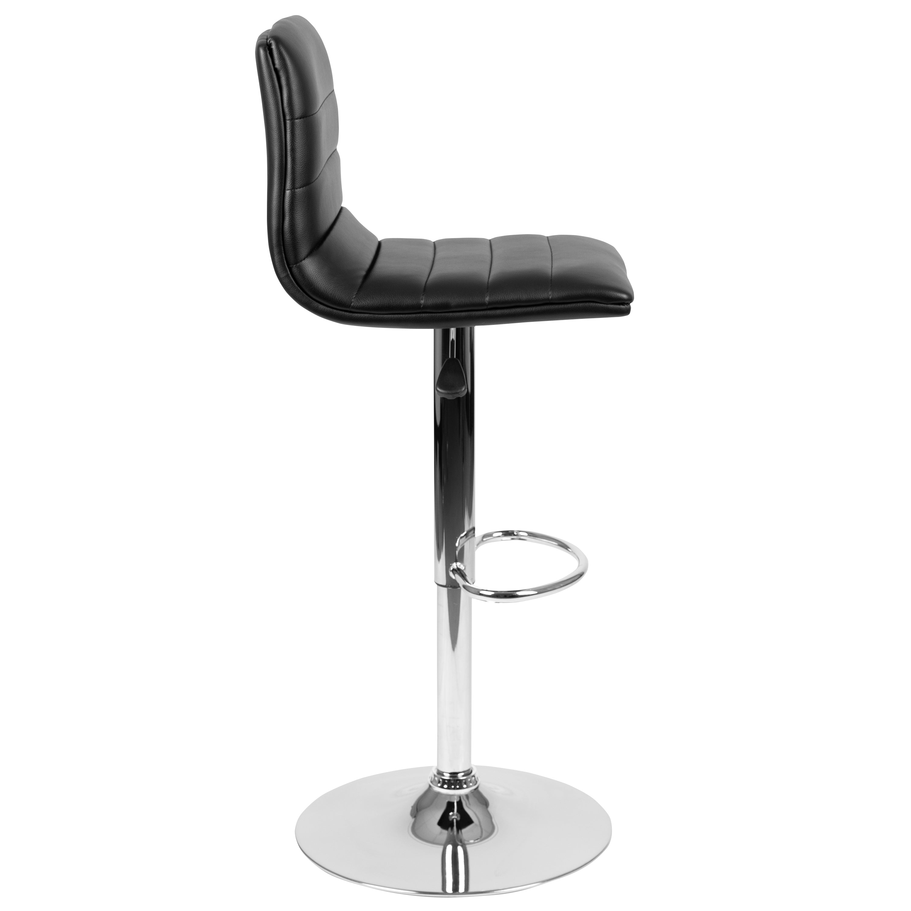 Modern Vinyl Adjustable Height Barstool with Back, Swivel Stool with Pedestal Base and Footrest