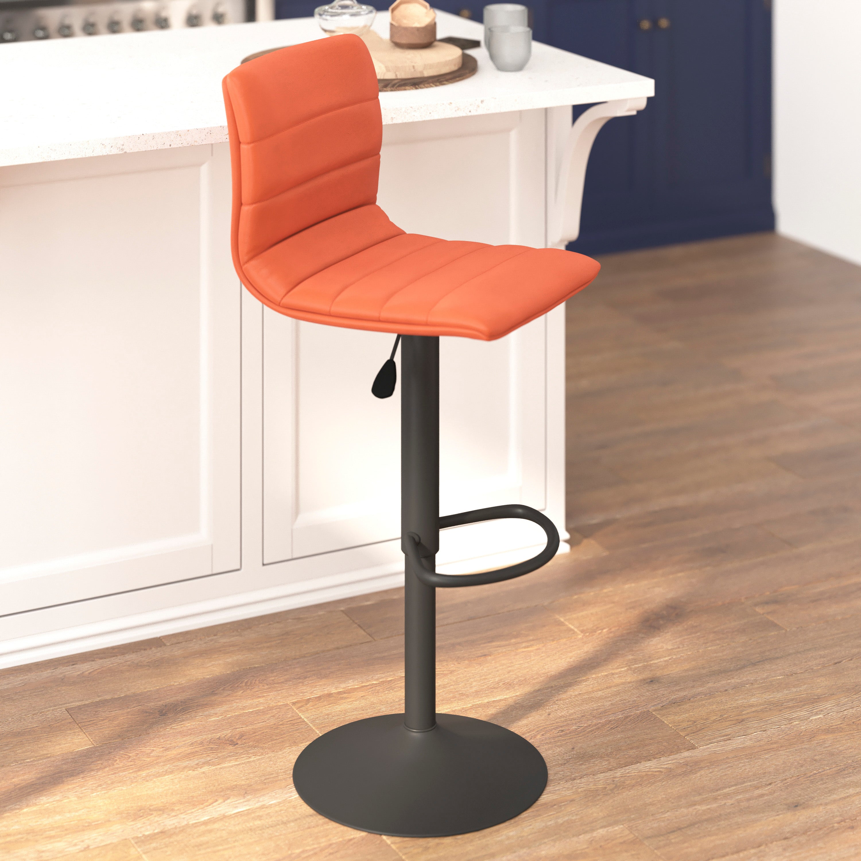 Modern Vinyl Adjustable Height Barstool with Back, Swivel Stool with Pedestal Base and Footrest