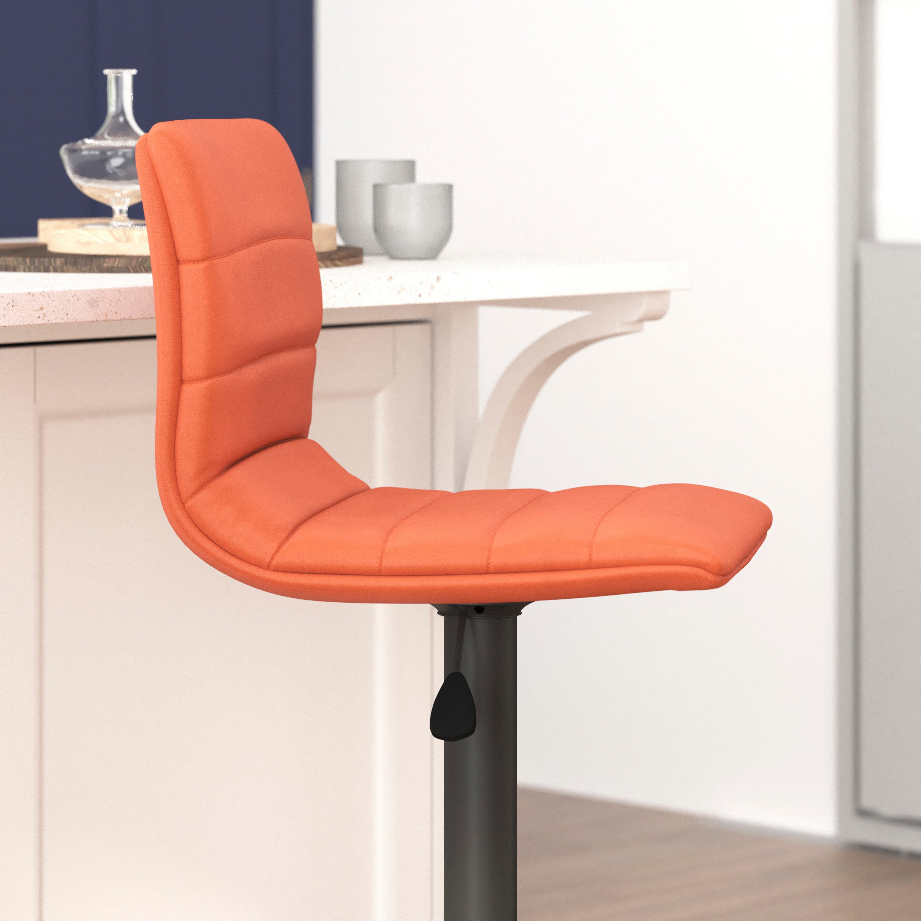 Modern Vinyl Adjustable Height Barstool with Back, Swivel Stool with Pedestal Base and Footrest