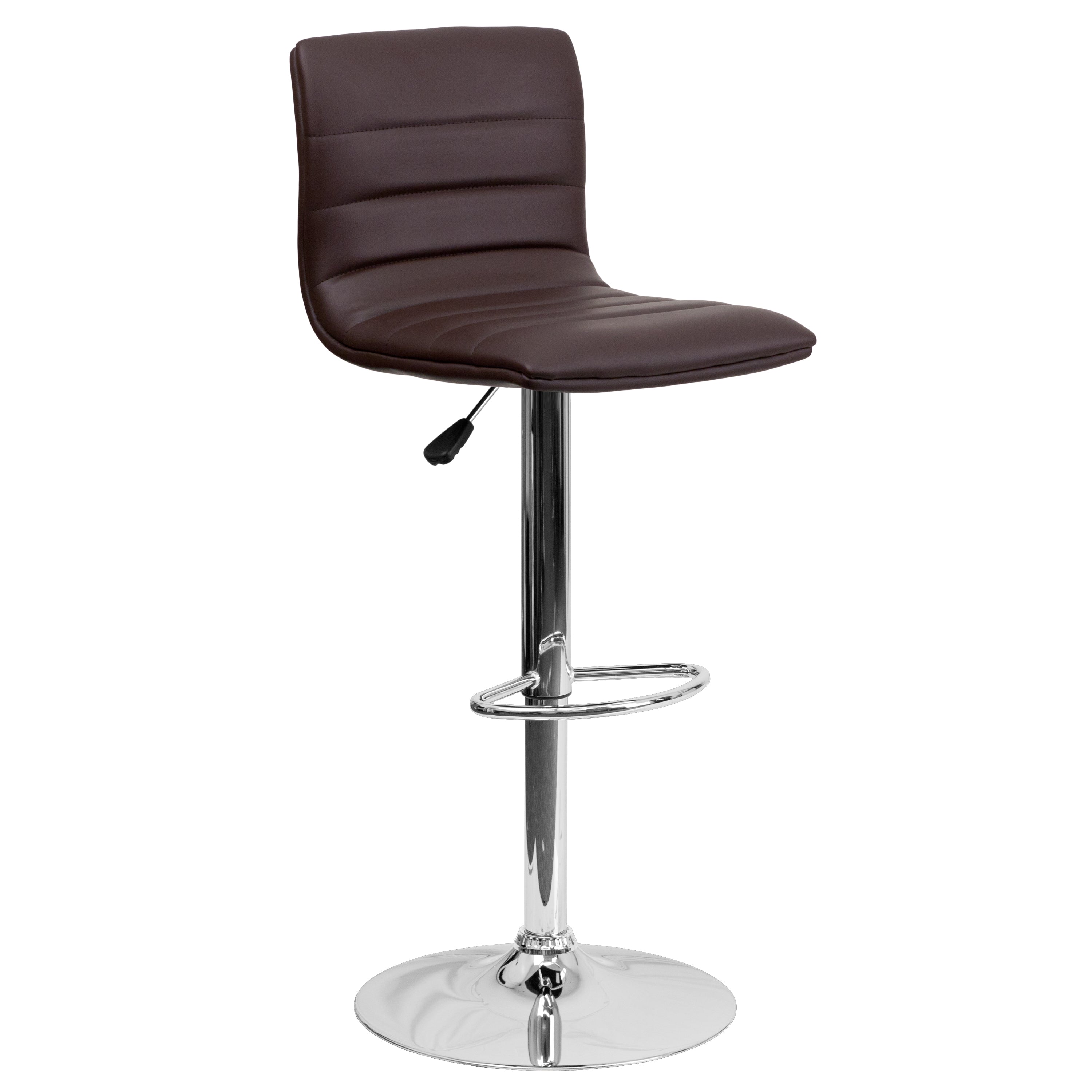 Modern Vinyl Adjustable Height Barstool with Back, Swivel Stool with Pedestal Base and Footrest