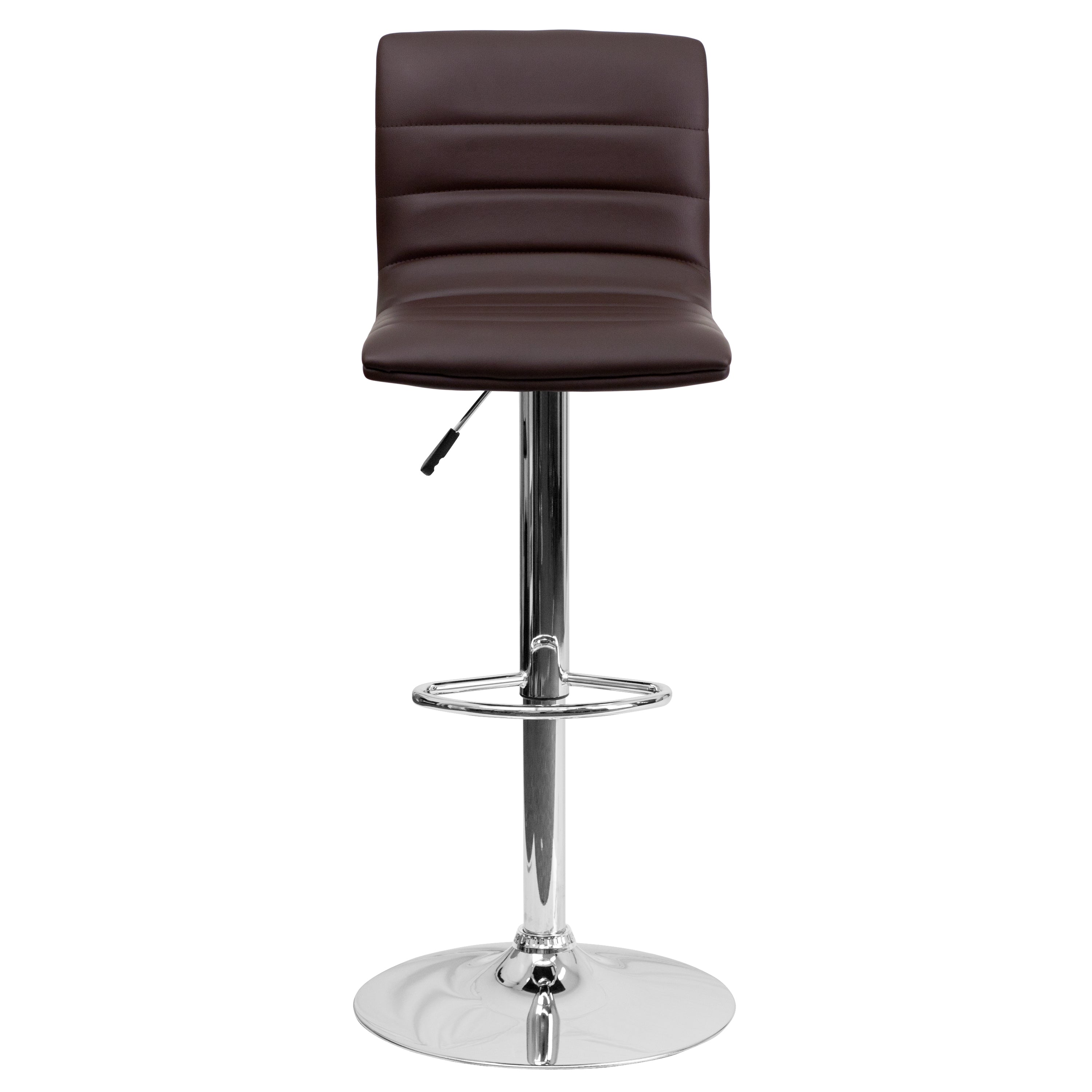 Modern Vinyl Adjustable Height Barstool with Back, Swivel Stool with Pedestal Base and Footrest