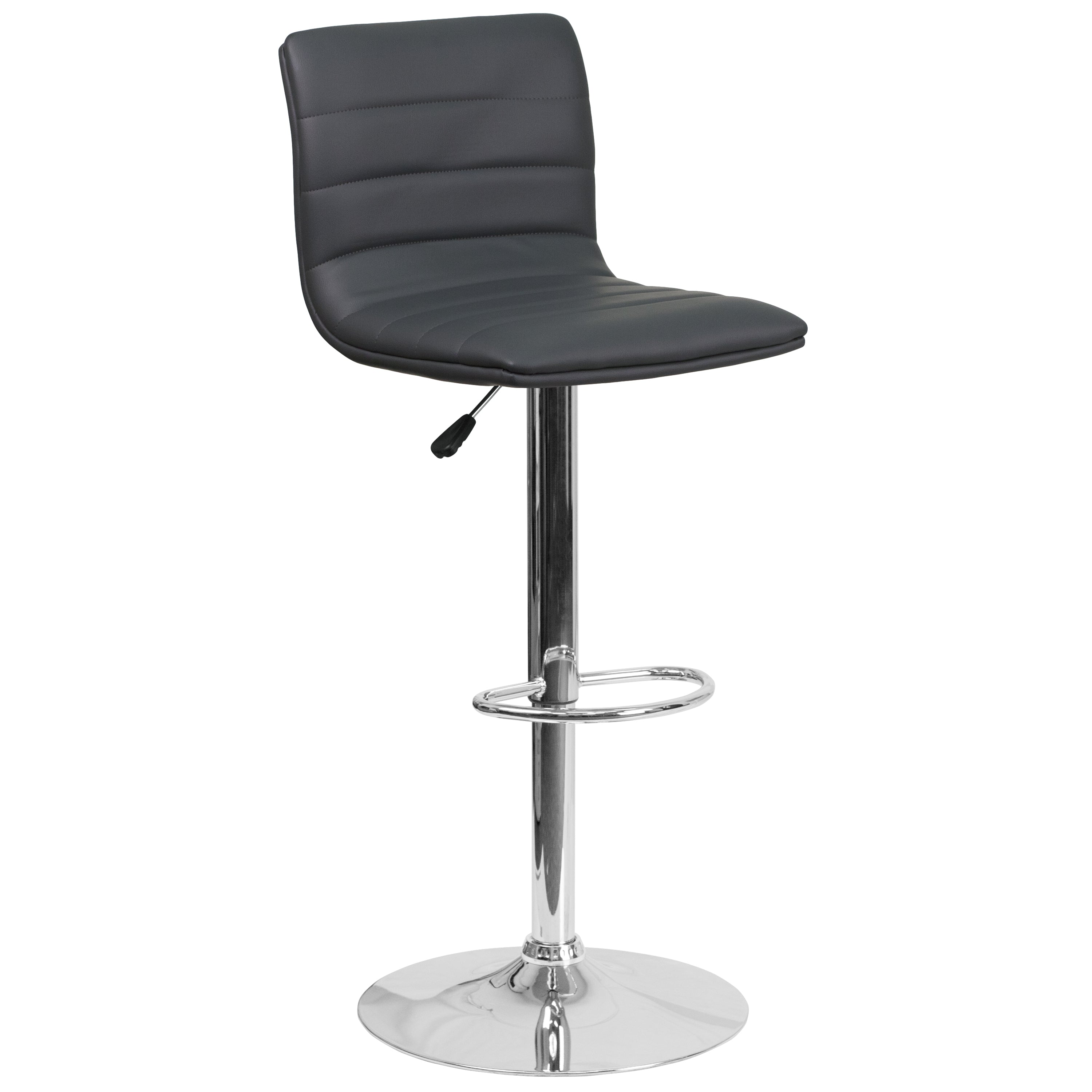 Modern Vinyl Adjustable Height Barstool with Back, Swivel Stool with Pedestal Base and Footrest