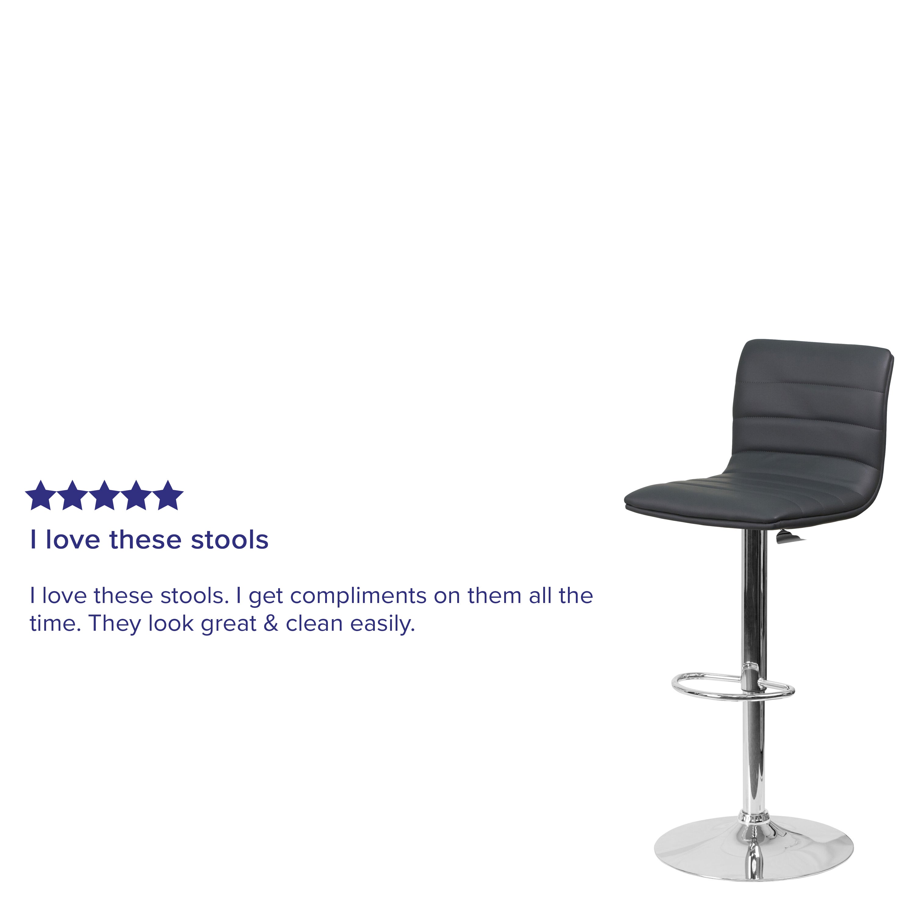 Modern Vinyl Adjustable Height Barstool with Back, Swivel Stool with Pedestal Base and Footrest