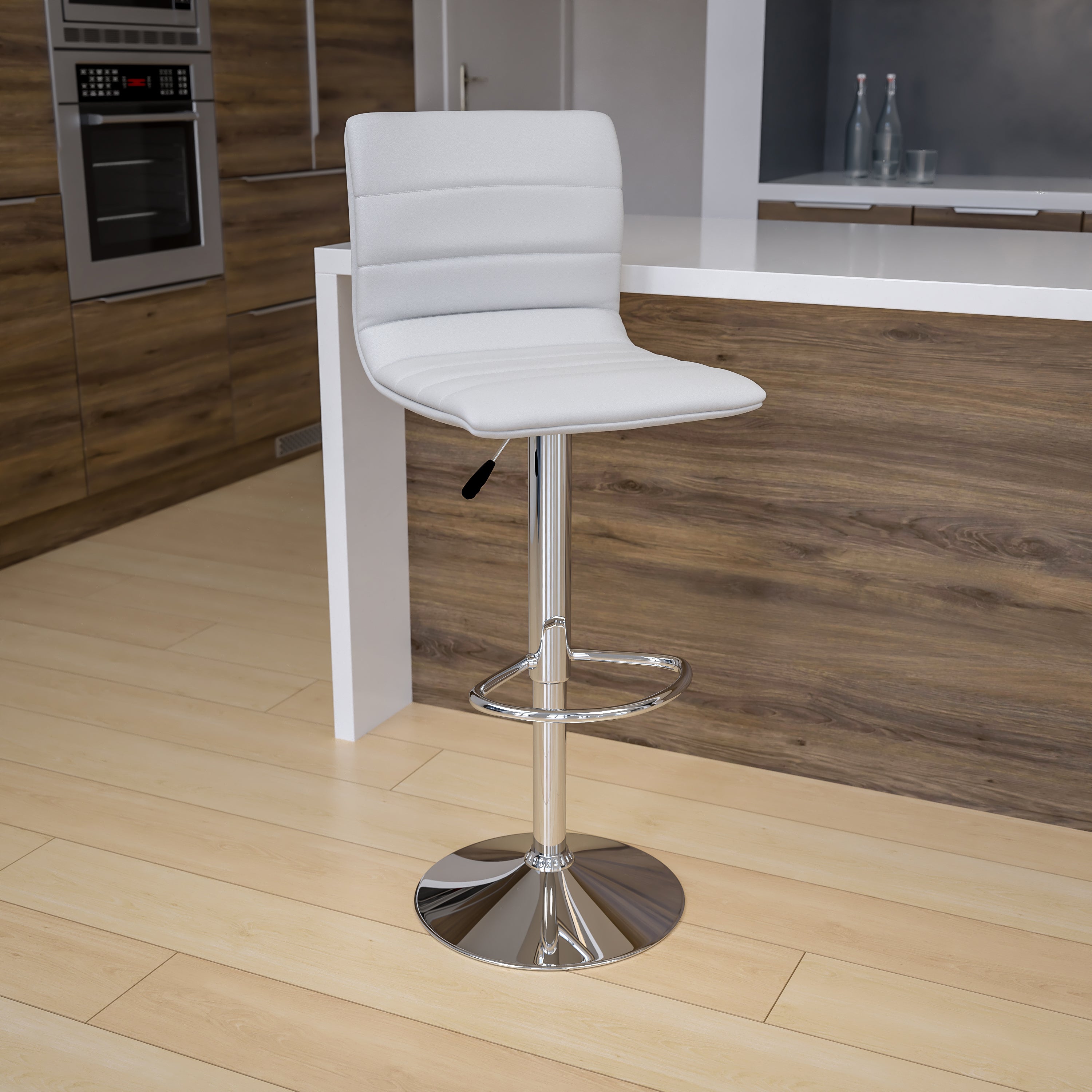 Modern Vinyl Adjustable Height Barstool with Back, Swivel Stool with Pedestal Base and Footrest