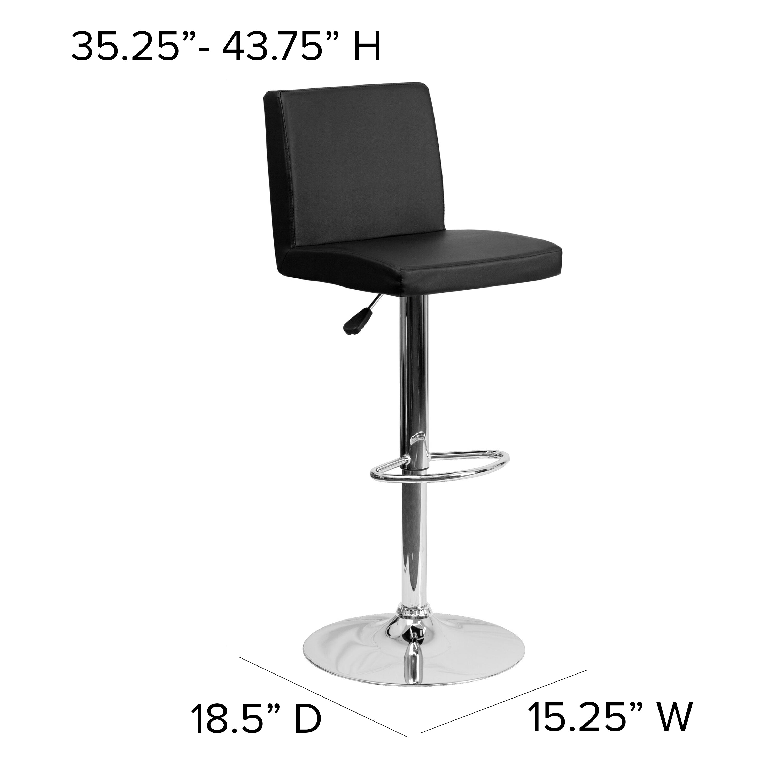 Contemporary Vinyl Adjustable Height Barstool with Panel Back and Chrome Base