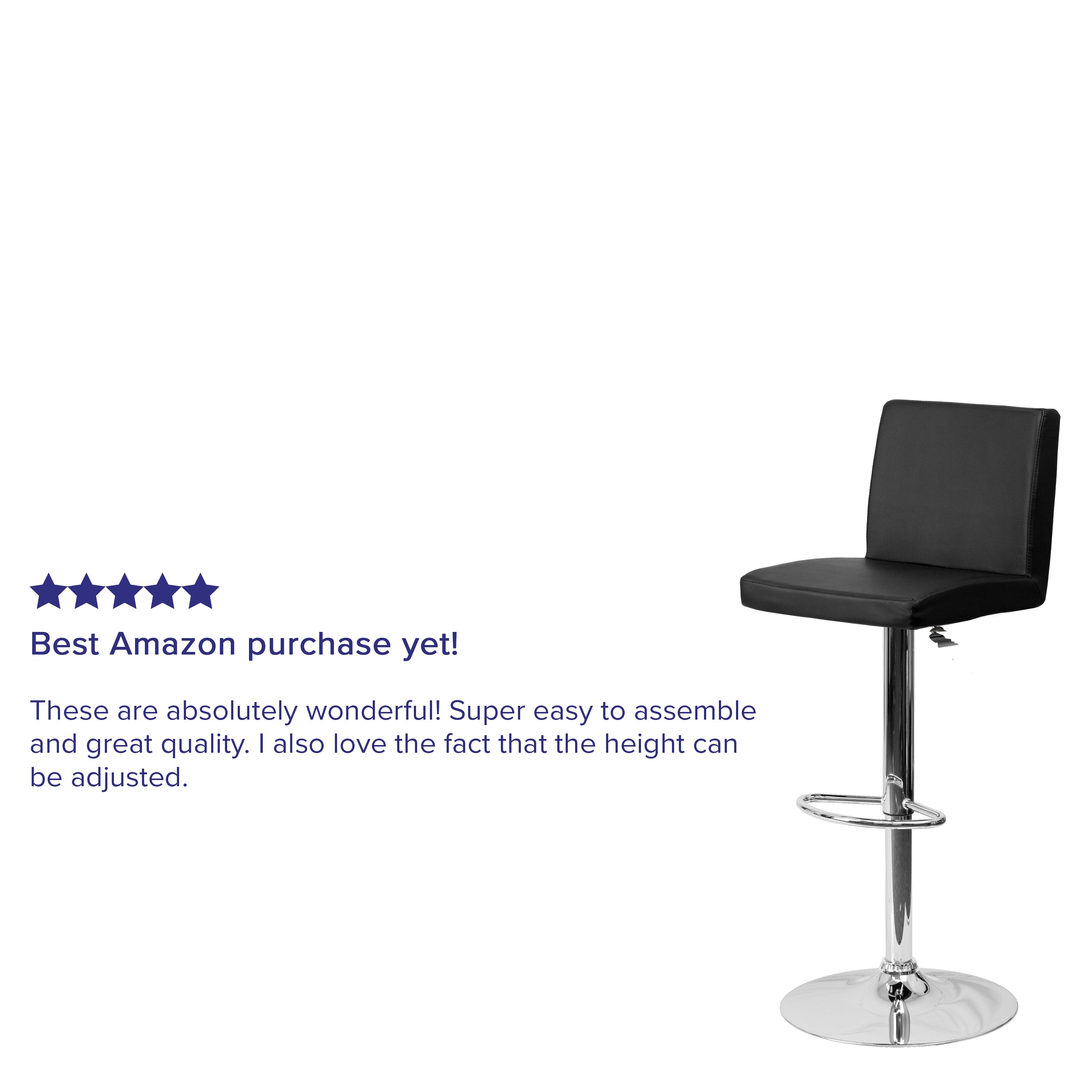 Contemporary Vinyl Adjustable Height Barstool with Panel Back and Chrome Base