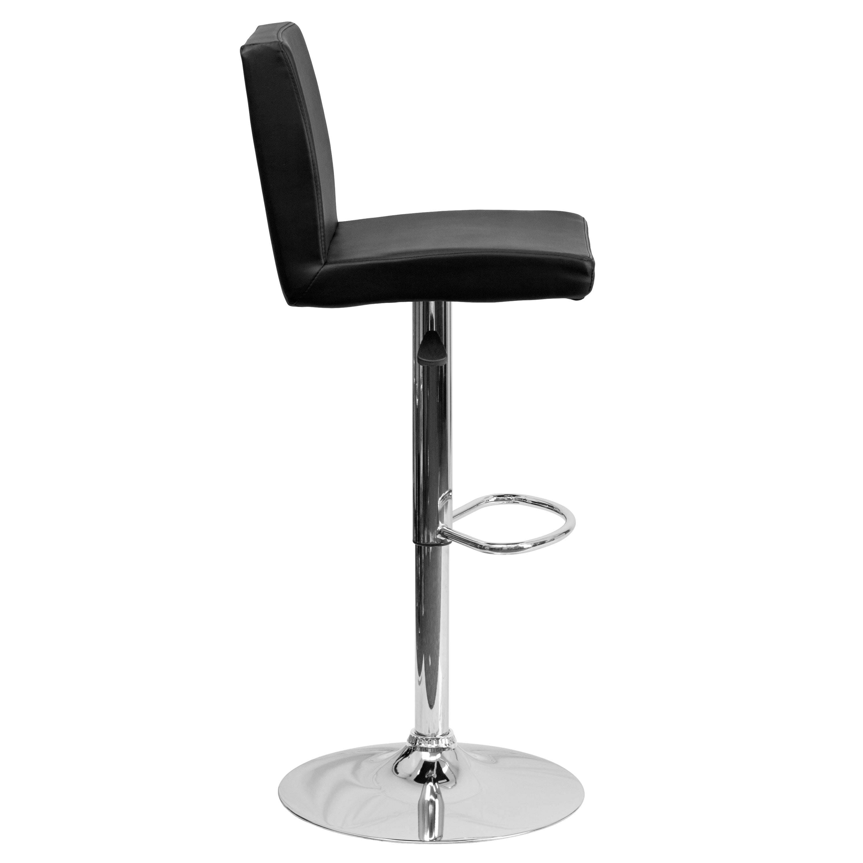 Contemporary Vinyl Adjustable Height Barstool with Panel Back and Chrome Base