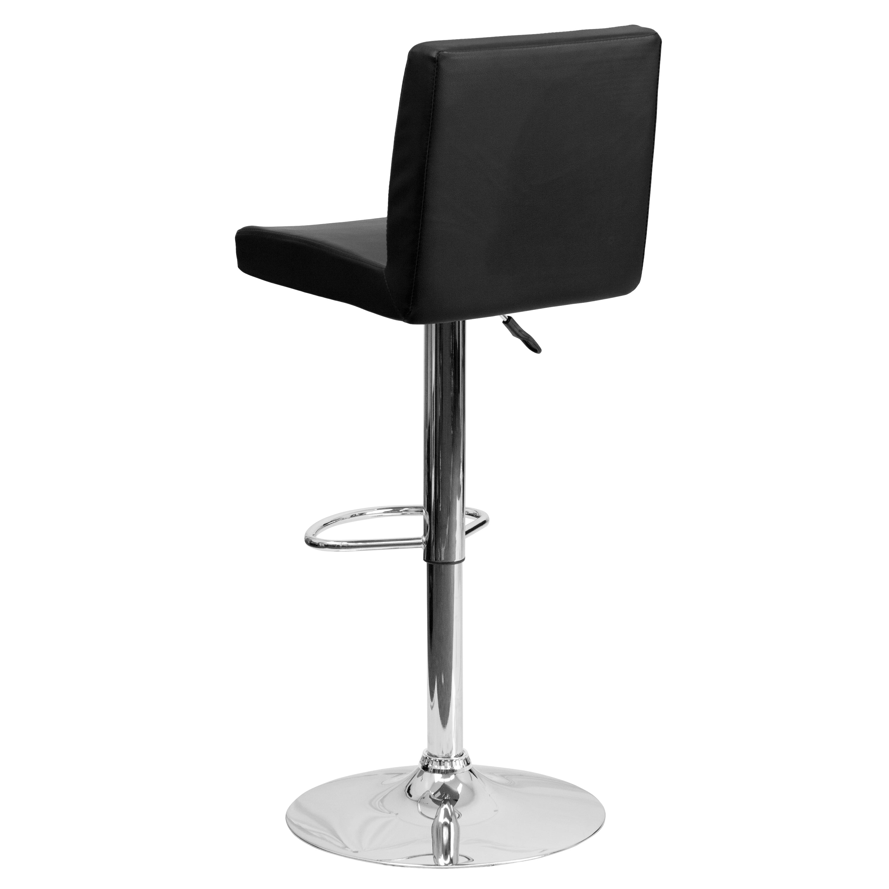 Contemporary Vinyl Adjustable Height Barstool with Panel Back and Chrome Base