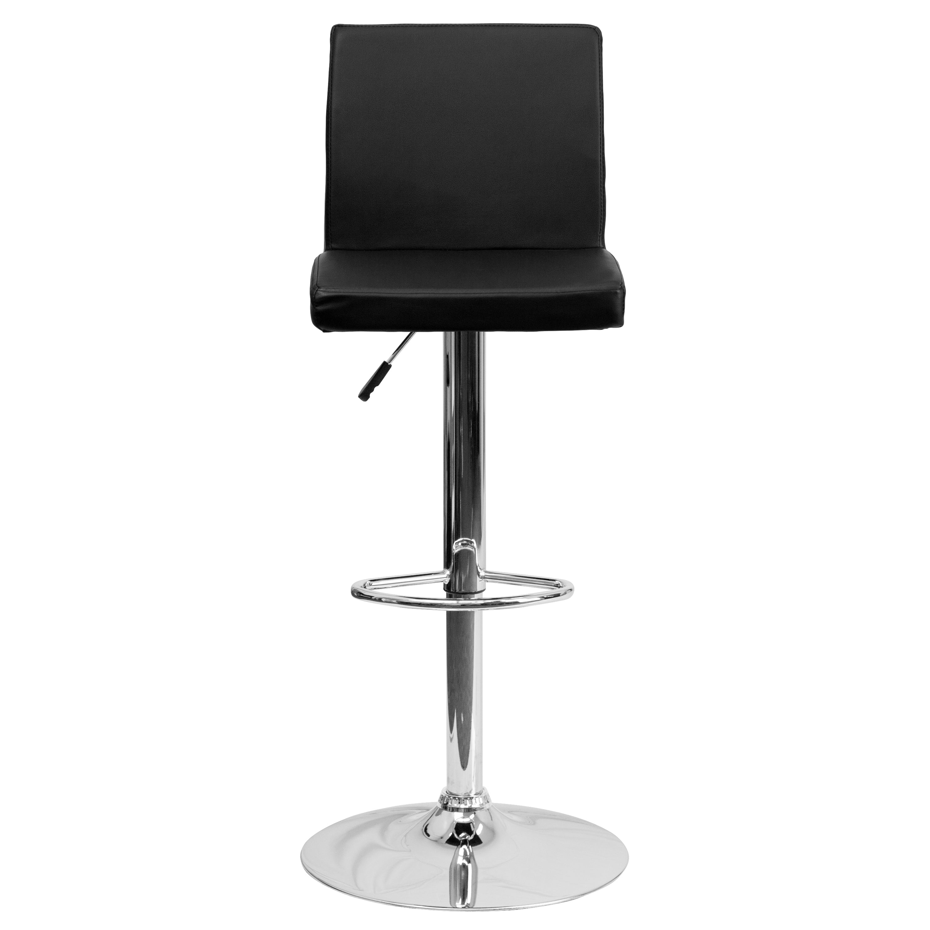 Contemporary Vinyl Adjustable Height Barstool with Panel Back and Chrome Base