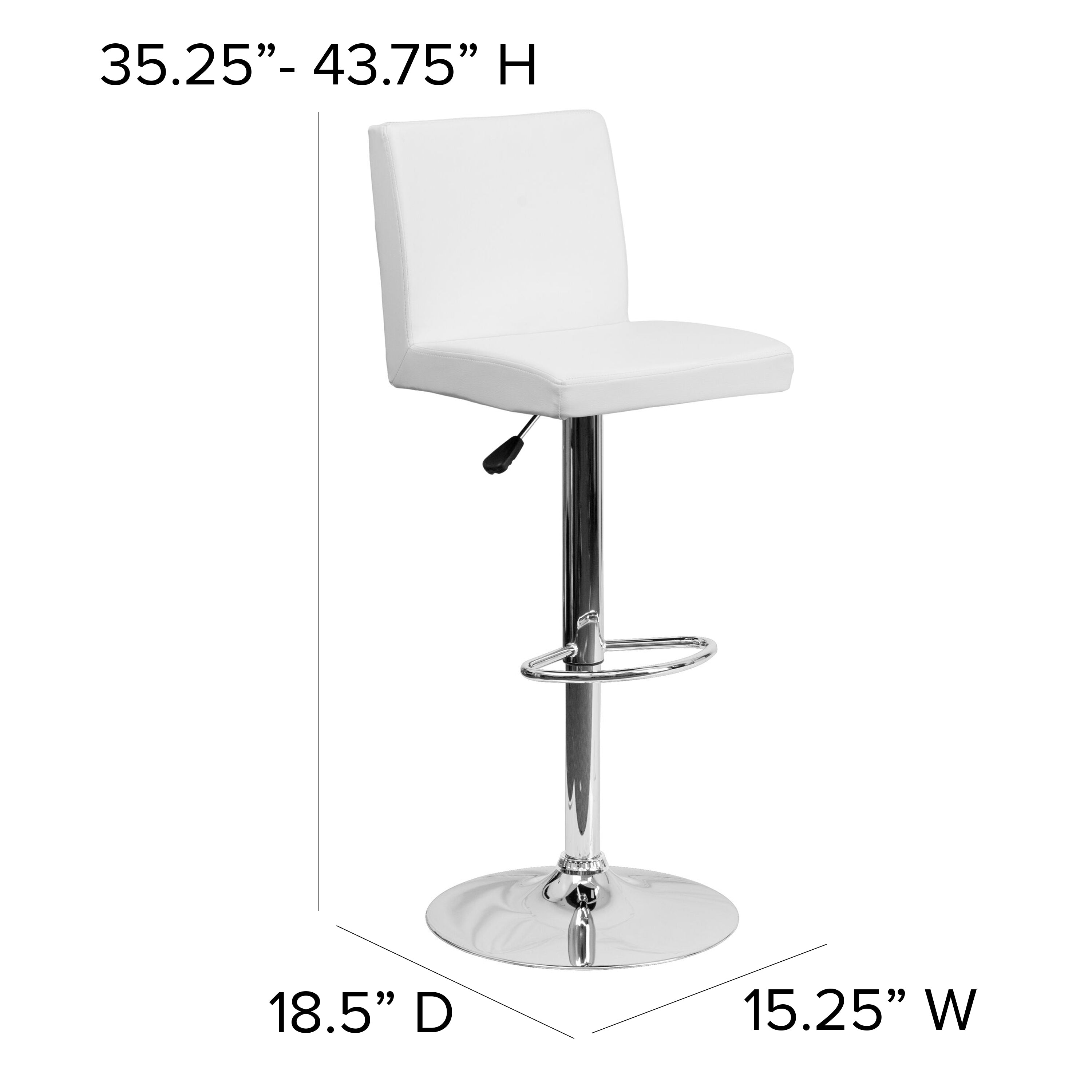 Contemporary Vinyl Adjustable Height Barstool with Panel Back and Chrome Base