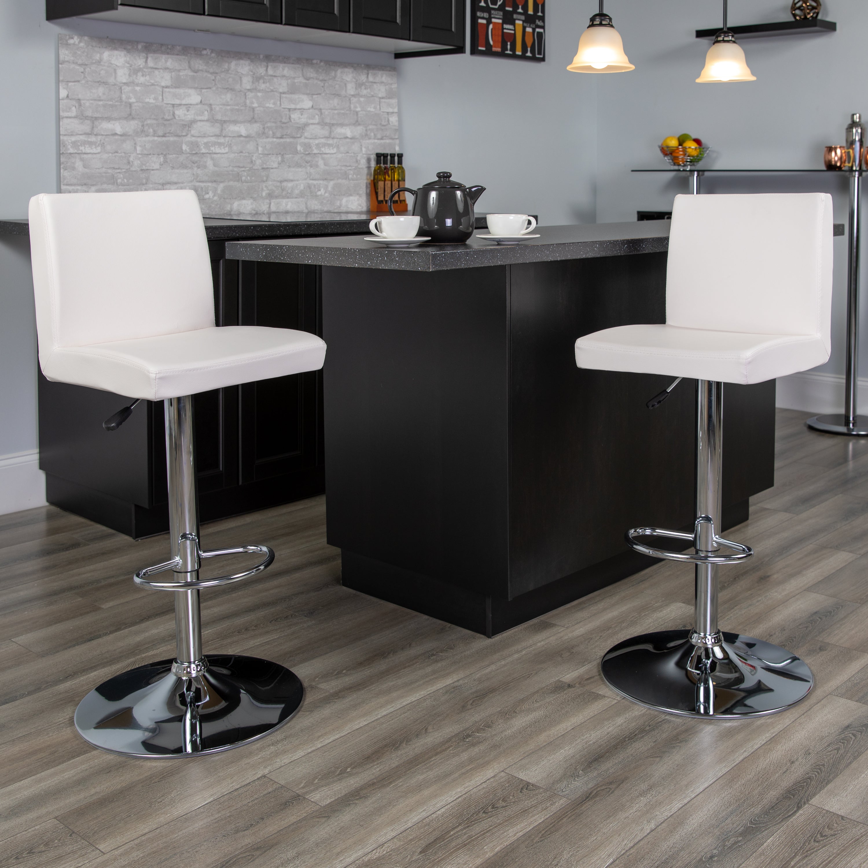 Contemporary Vinyl Adjustable Height Barstool with Panel Back and Chrome Base-Bar Stool-Flash Furniture-Wall2Wall Furnishings