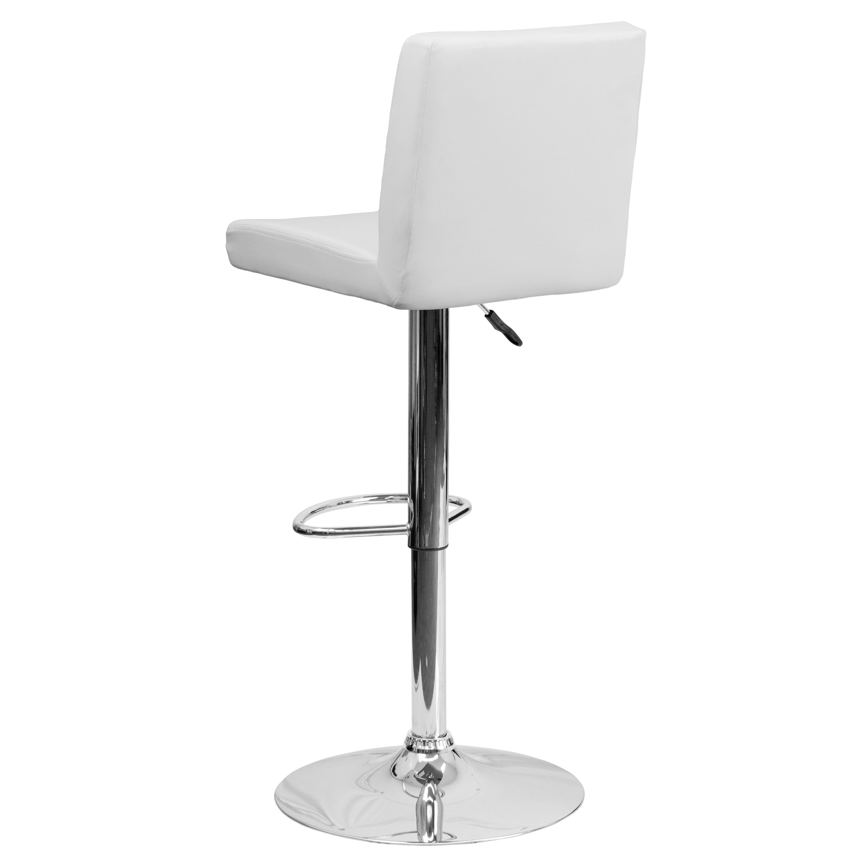 Contemporary Vinyl Adjustable Height Barstool with Panel Back and Chrome Base