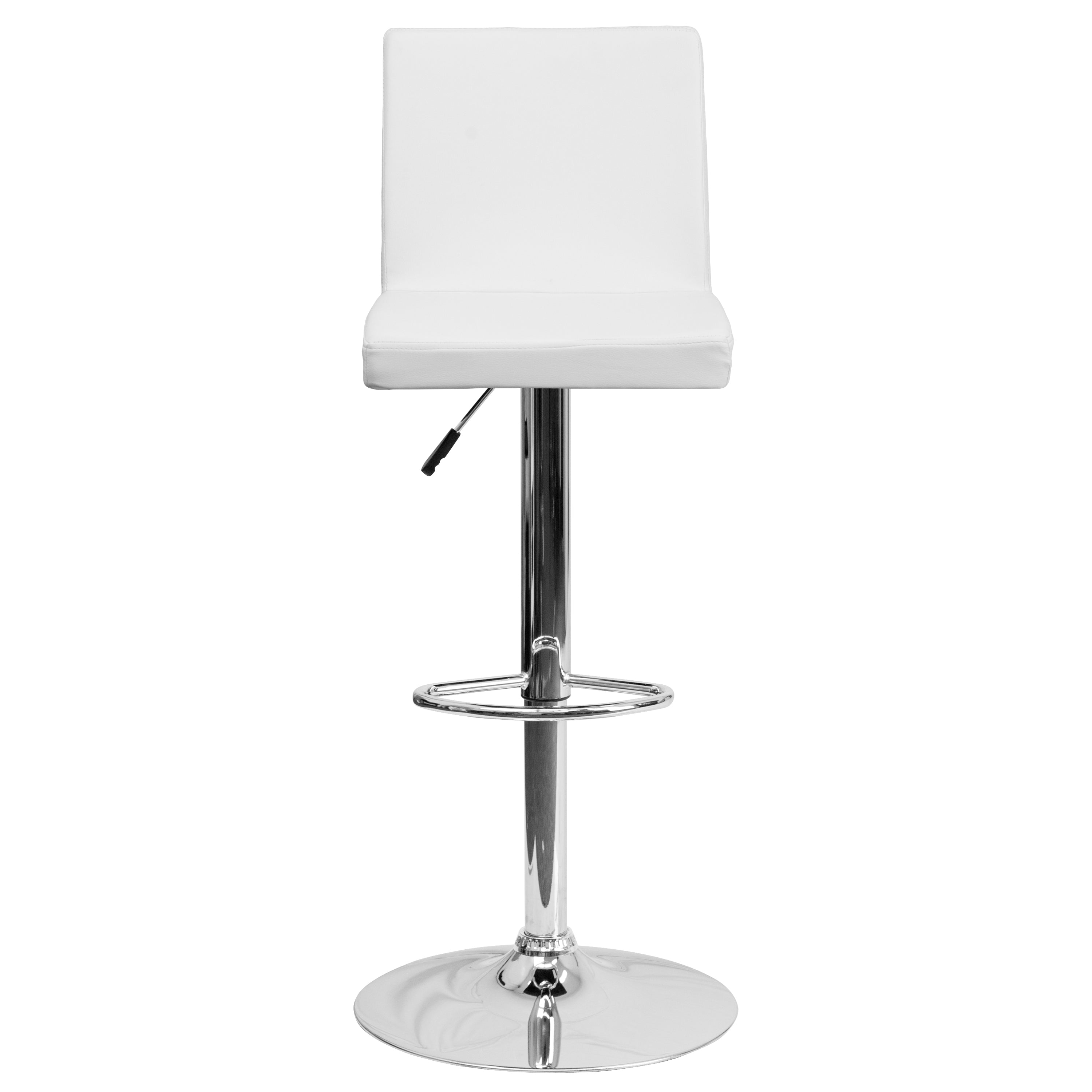 Contemporary Vinyl Adjustable Height Barstool with Panel Back and Chrome Base