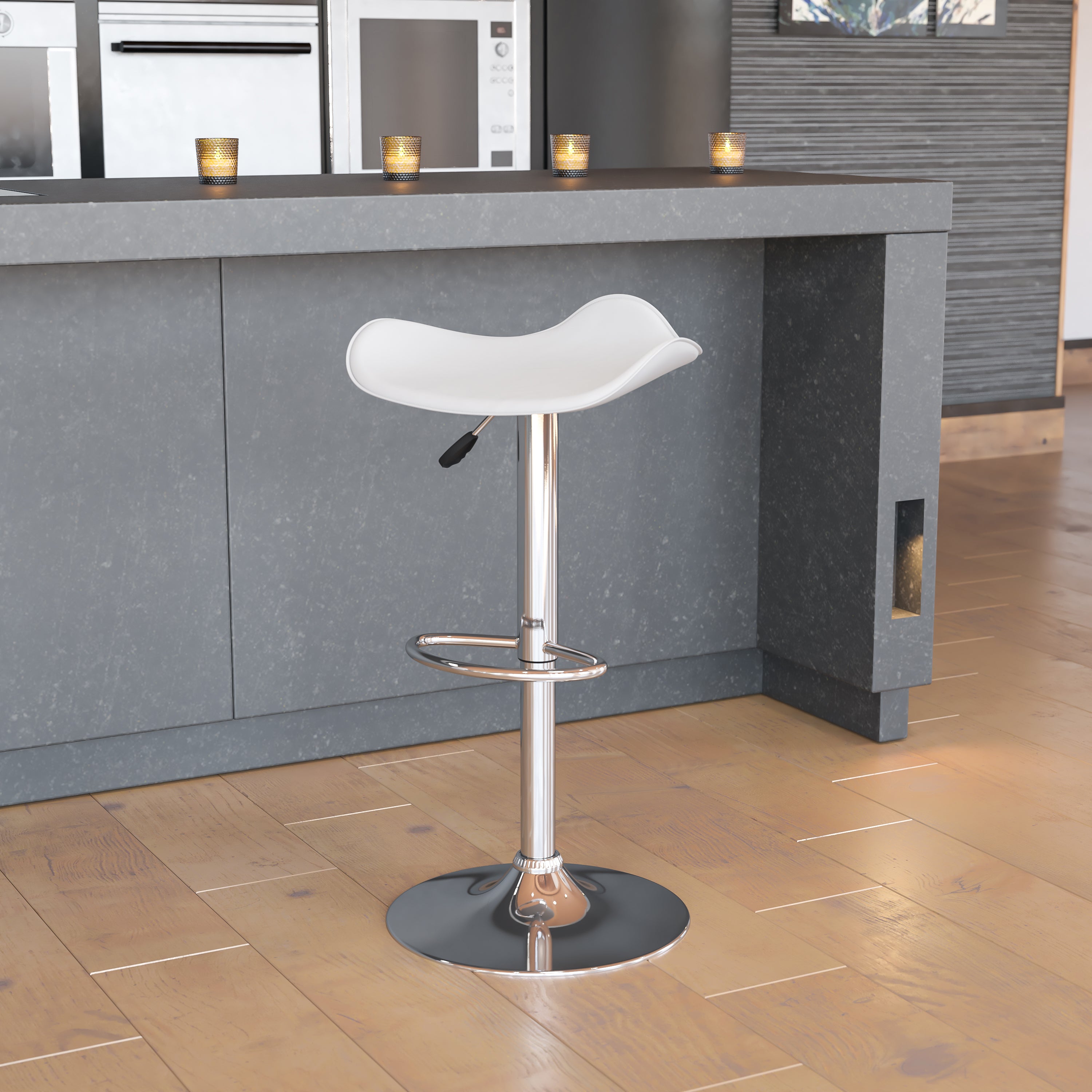 Contemporary Vinyl Adjustable Height Barstool with Wavy Seat and Chrome Base-Bar Stool-Flash Furniture-Wall2Wall Furnishings