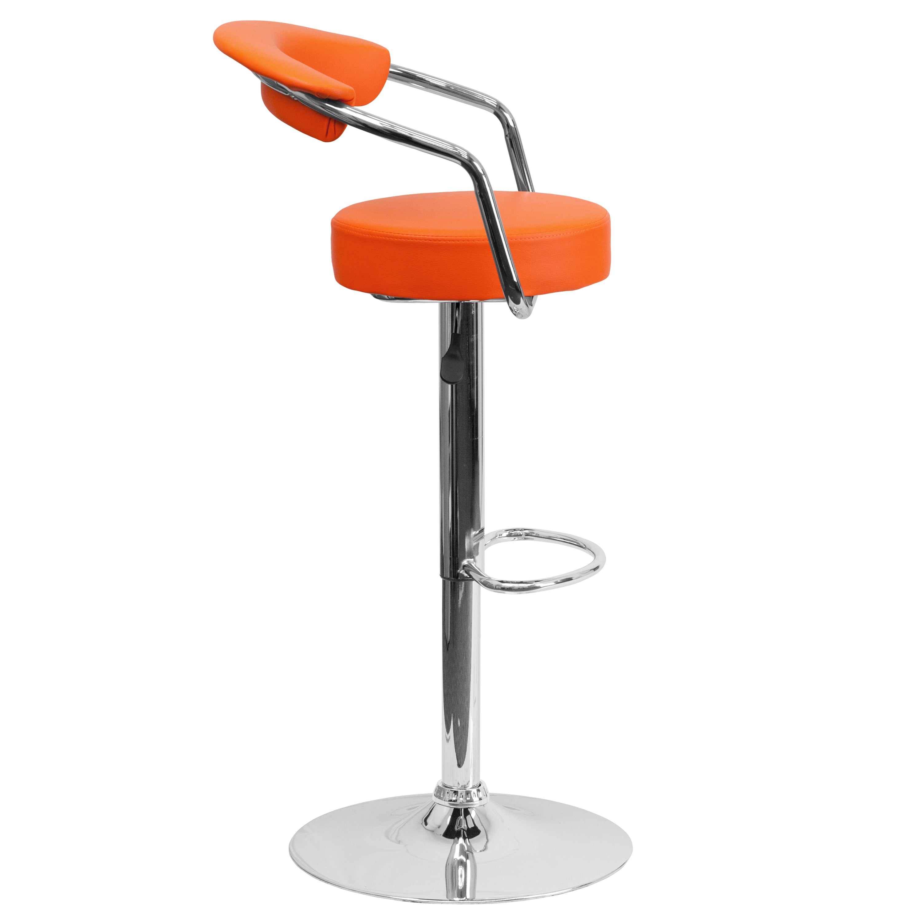 Contemporary Vinyl Adjustable Height Barstool with Arms and Chrome Base