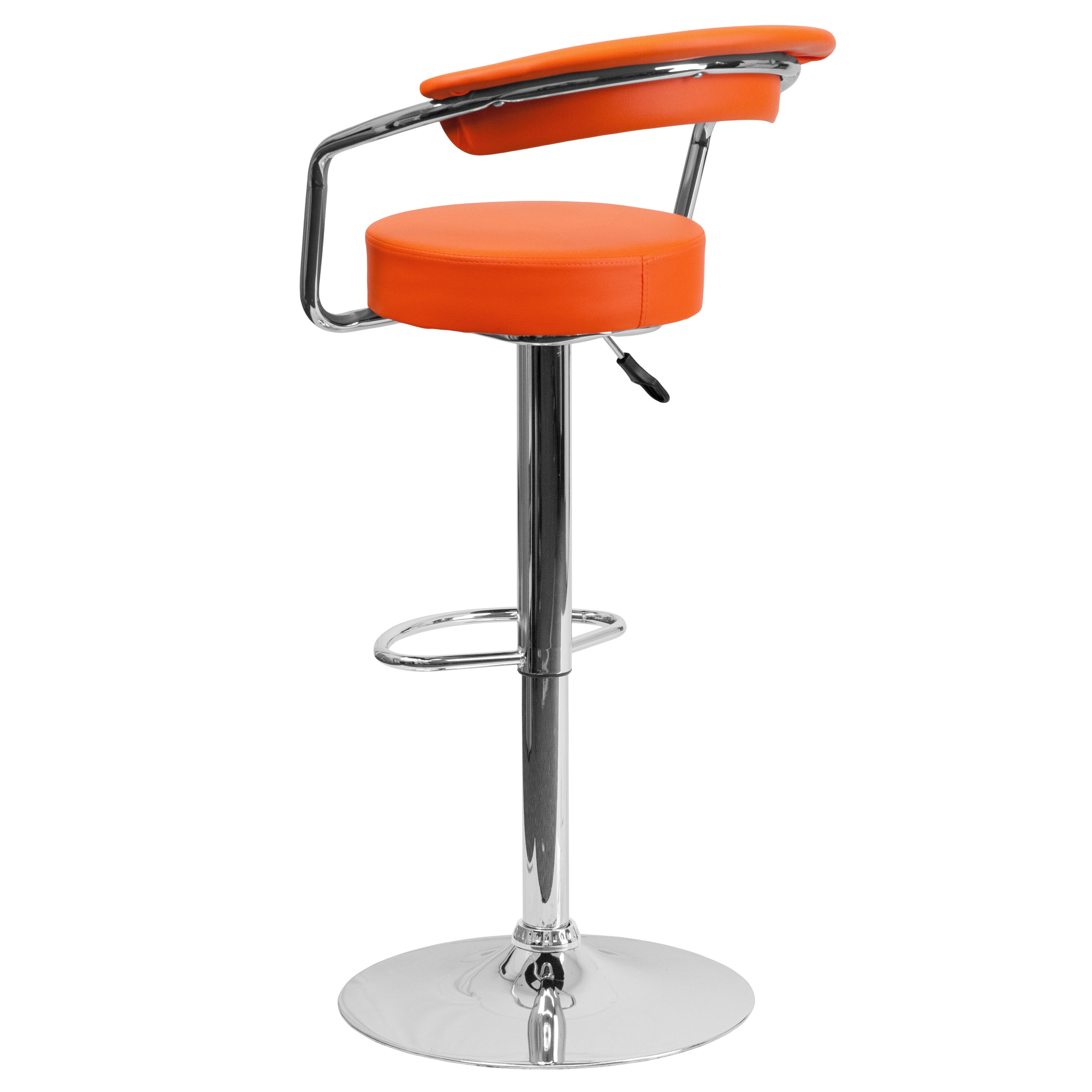 Contemporary Vinyl Adjustable Height Barstool with Arms and Chrome Base