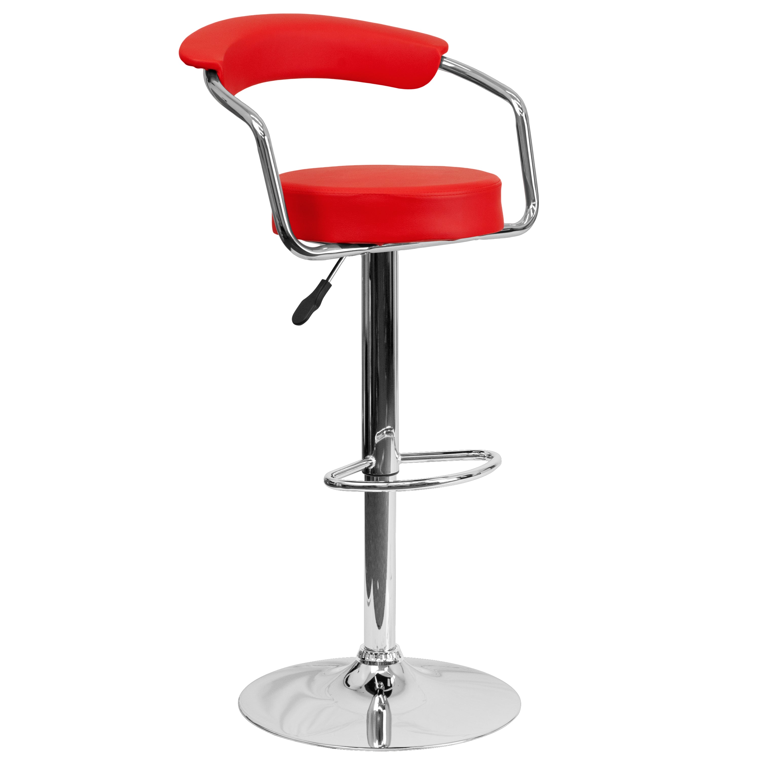 Contemporary Vinyl Adjustable Height Barstool with Arms and Chrome Base