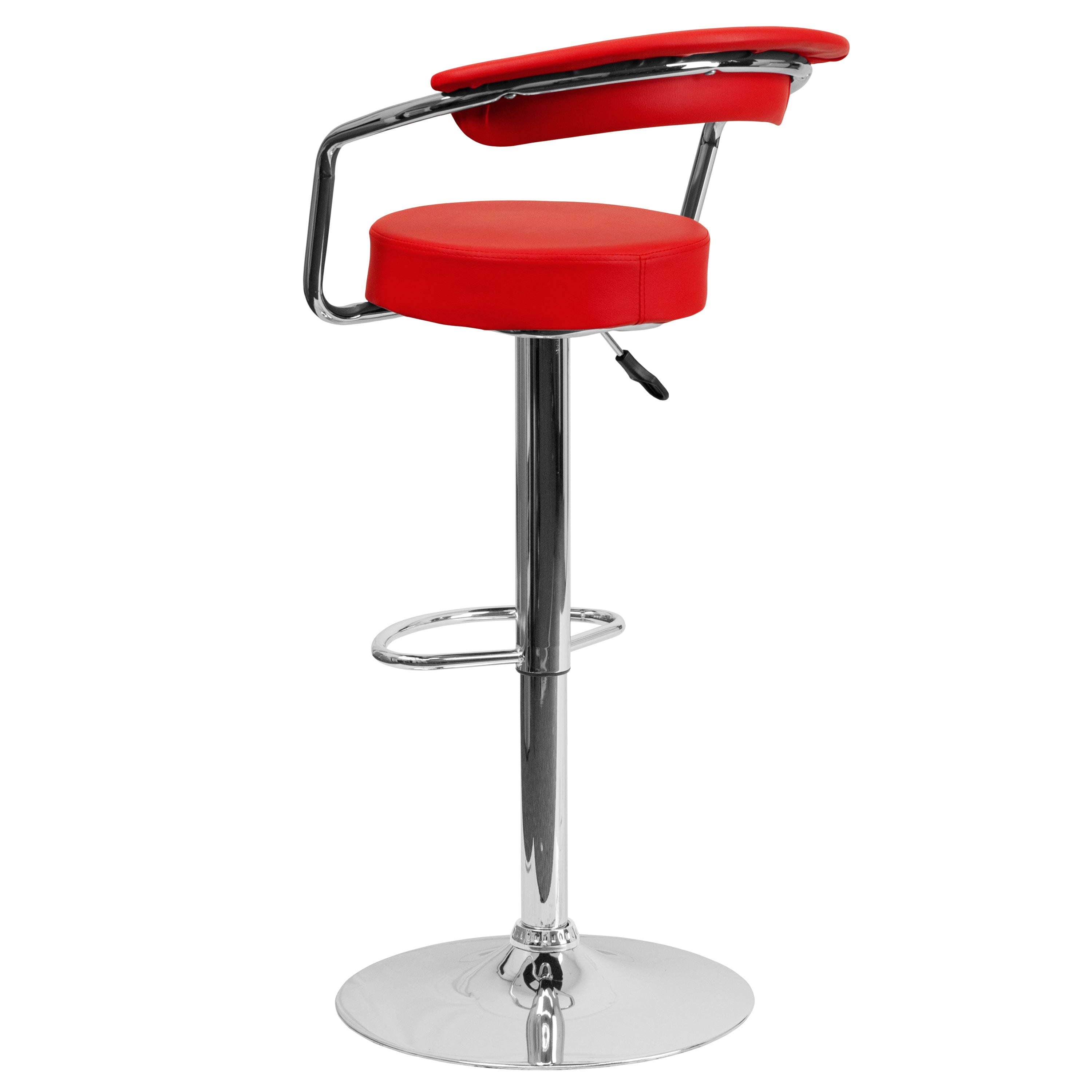 Contemporary Vinyl Adjustable Height Barstool with Arms and Chrome Base