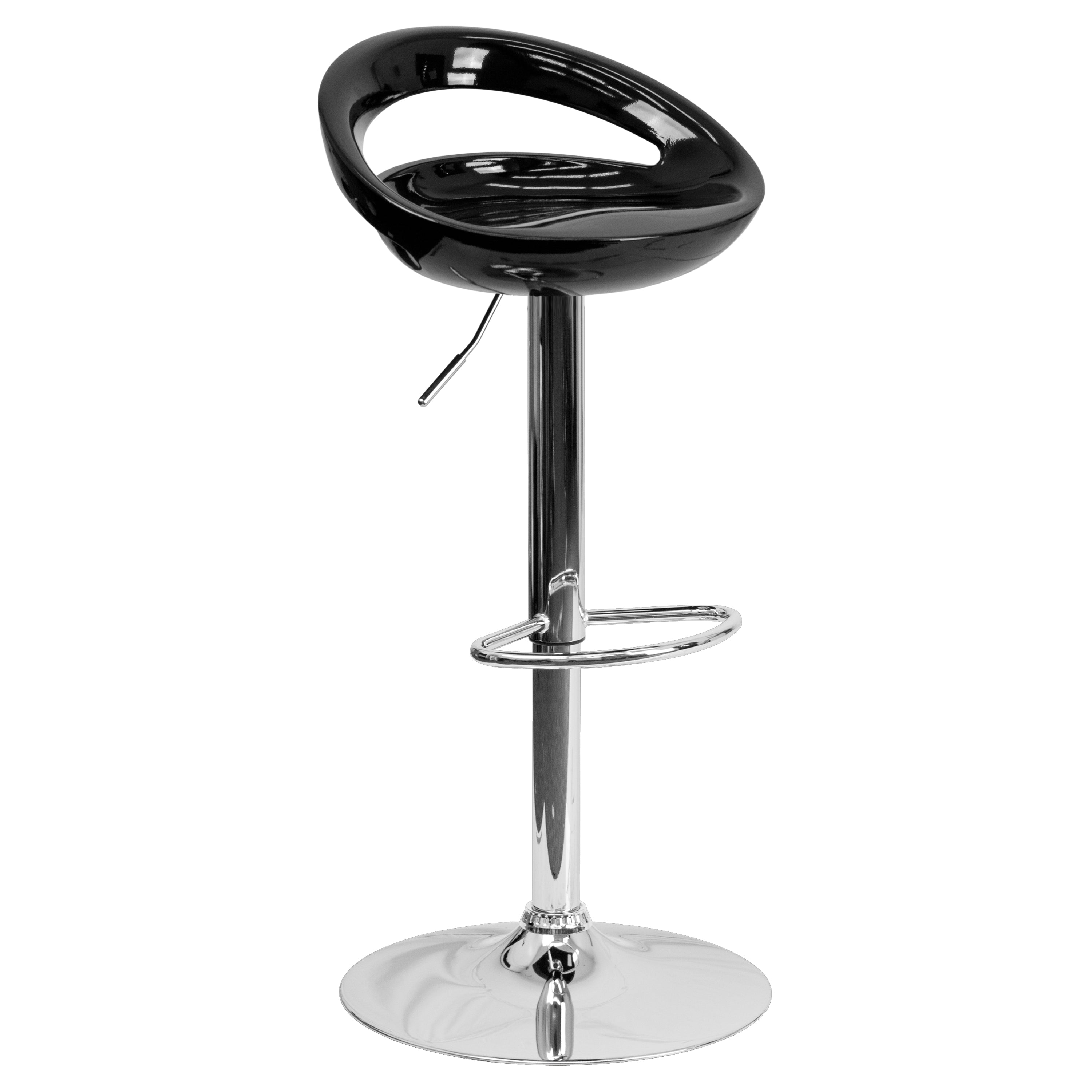 Contemporary Plastic Adjustable Height Barstool with Rounded Cutout Back and Chrome Base-Bar Stool-Flash Furniture-Wall2Wall Furnishings