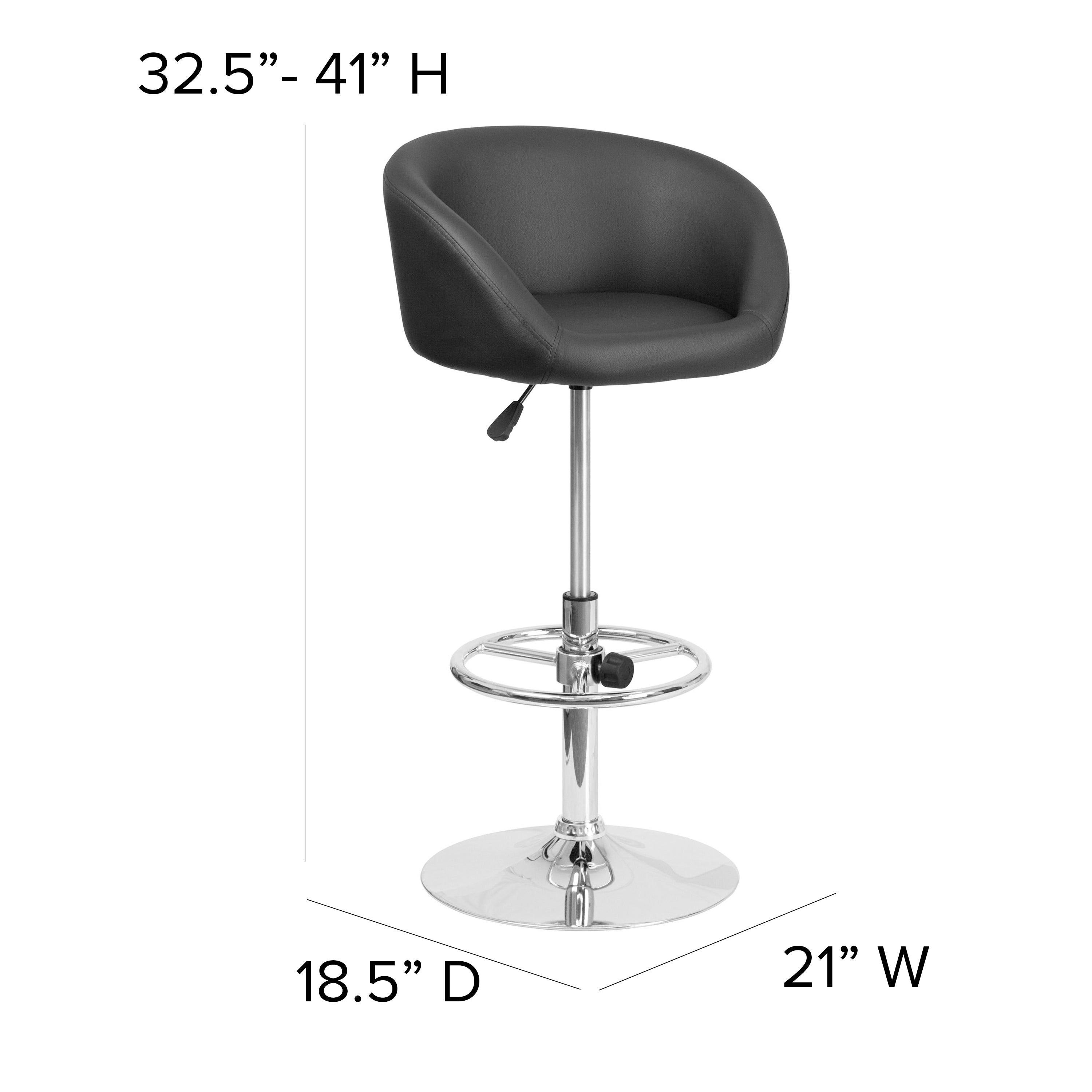 Contemporary Adjustable Height Barstool with Barrel Back and Chrome Base