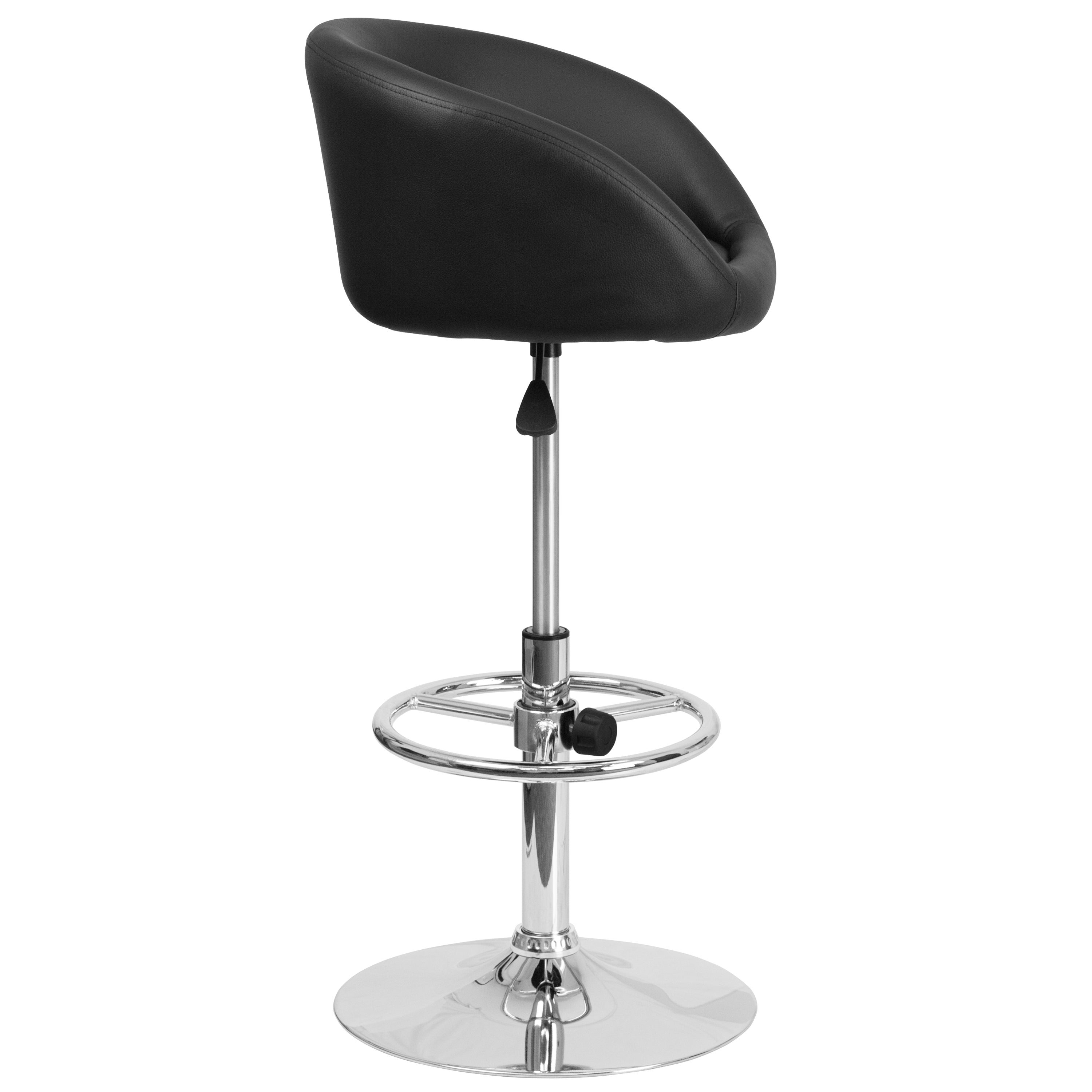 Contemporary Adjustable Height Barstool with Barrel Back and Chrome Base