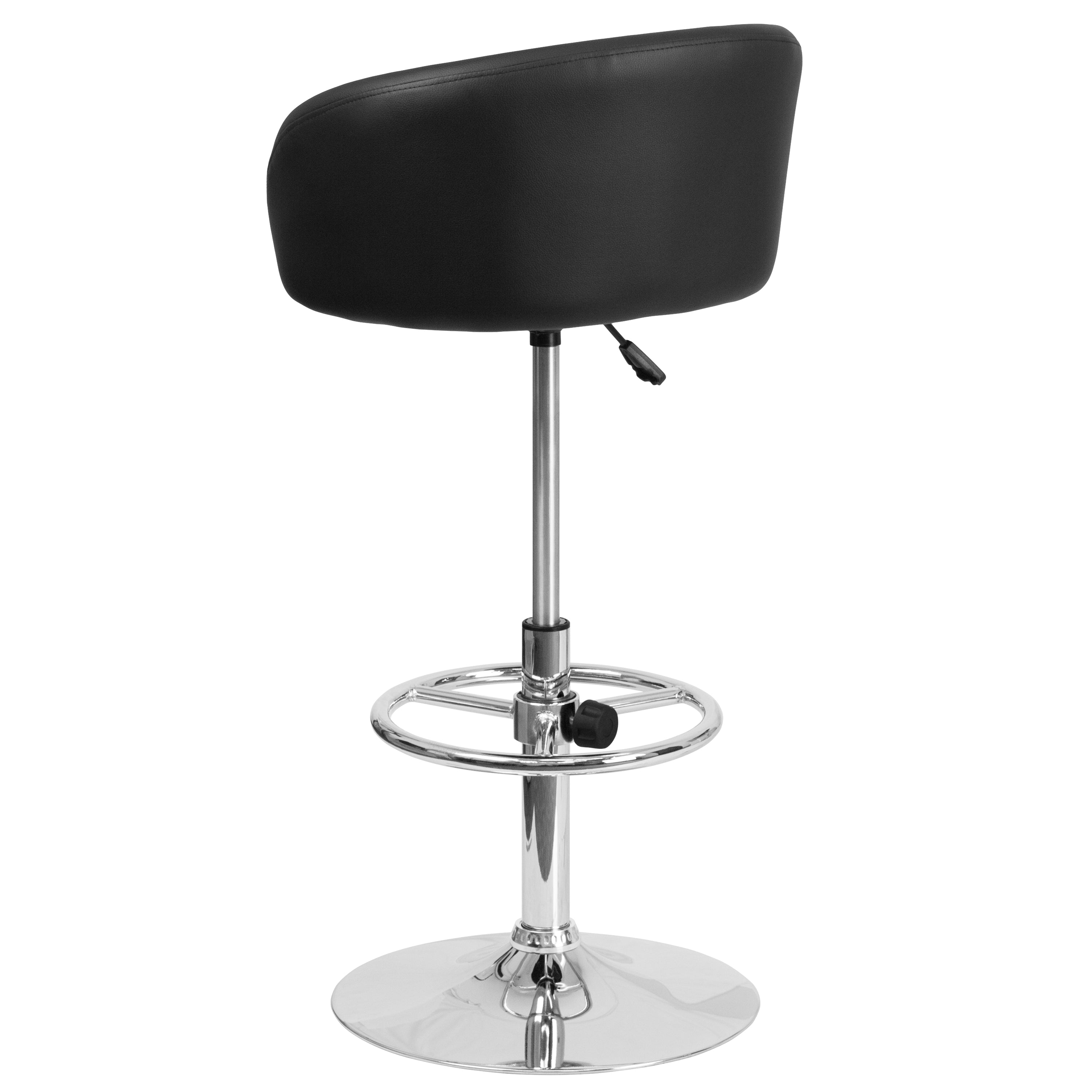 Contemporary Adjustable Height Barstool with Barrel Back and Chrome Base