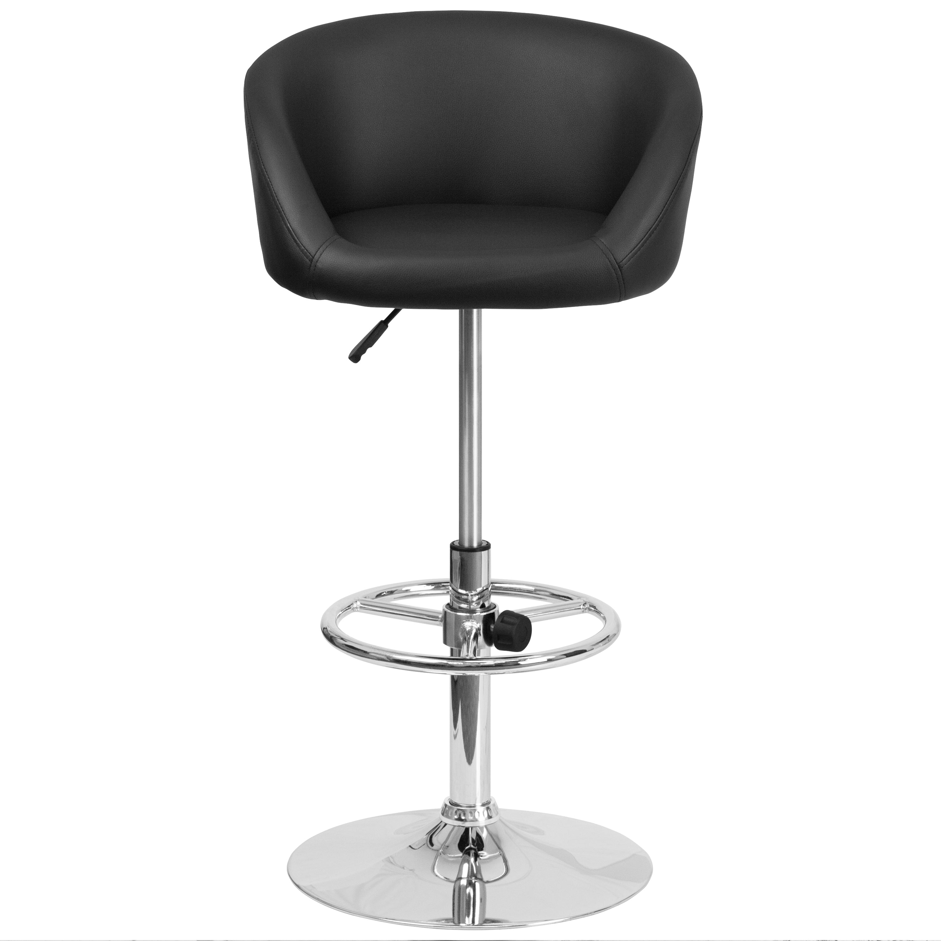 Contemporary Adjustable Height Barstool with Barrel Back and Chrome Base