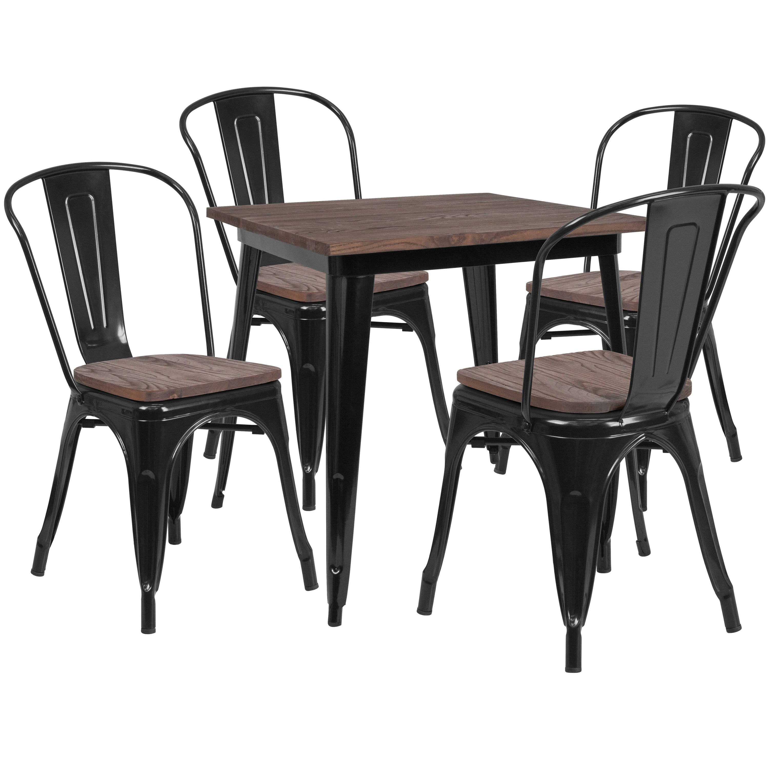 31.5" Square Metal Table Set with Wood Top and 4 Stack Chairs-Metal/ Colorful Table and Chair Set-Flash Furniture-Wall2Wall Furnishings