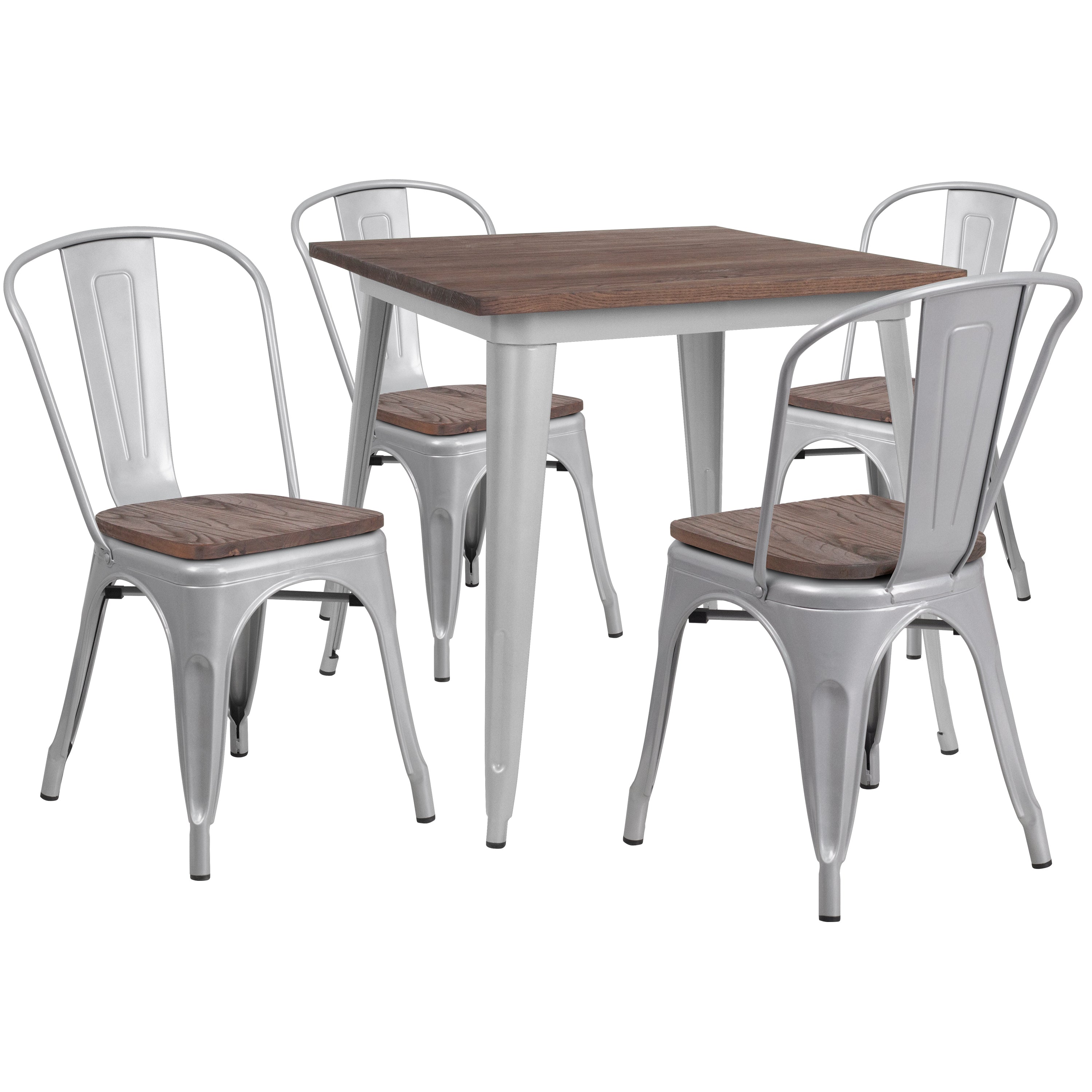31.5" Square Metal Table Set with Wood Top and 4 Stack Chairs-Metal/ Colorful Table and Chair Set-Flash Furniture-Wall2Wall Furnishings