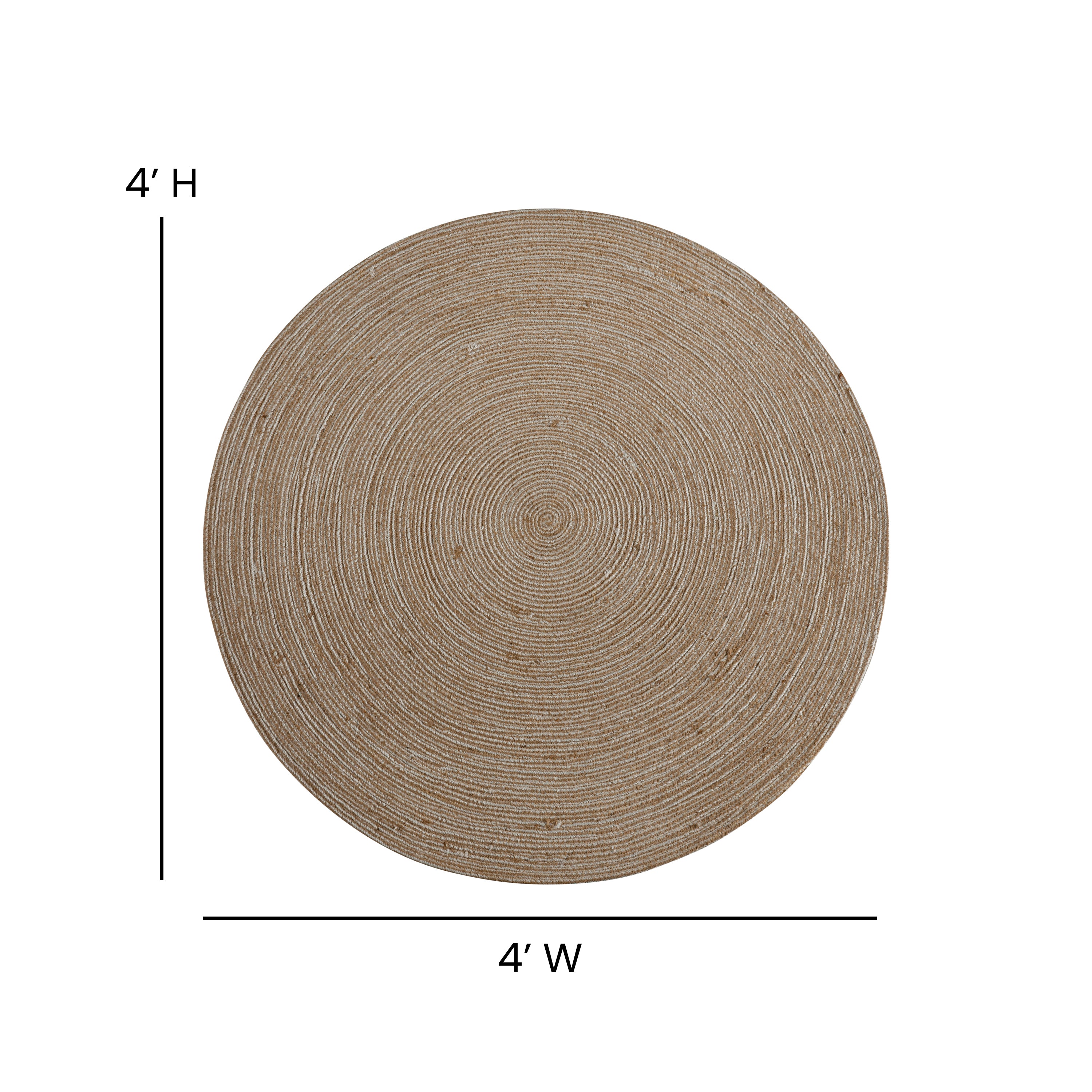 4 Foot Round Braided Design Jute and Polyester Blend Indoor Area Rug-Indoor Area Rug-Flash Furniture-Wall2Wall Furnishings