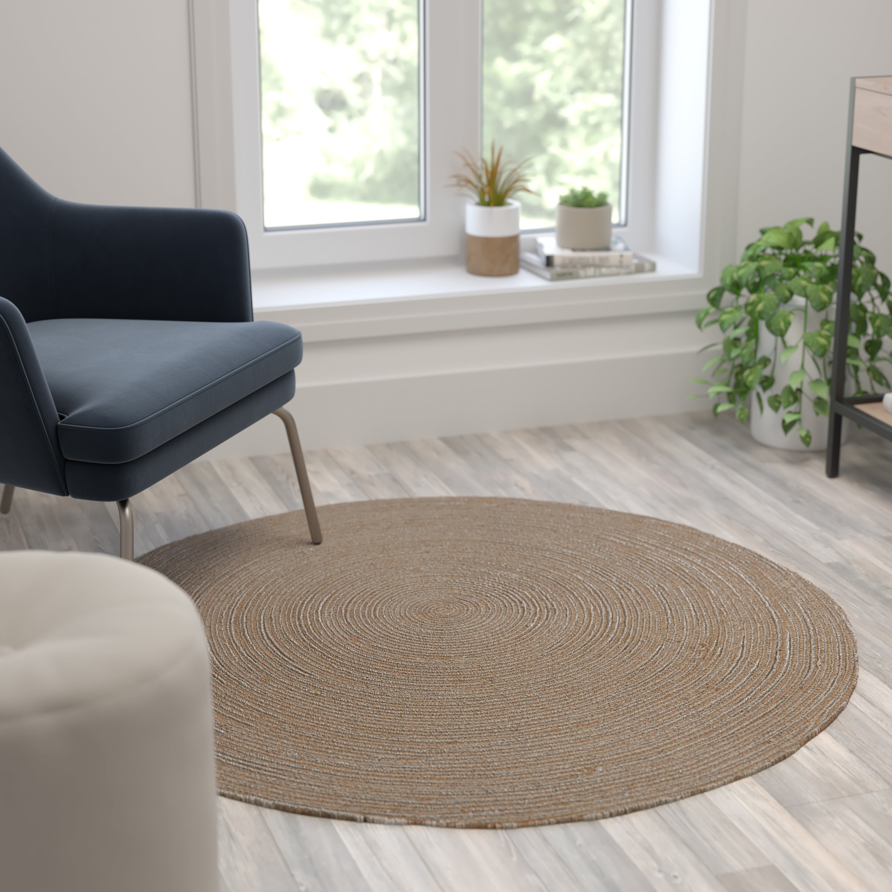 4 Foot Round Braided Design Jute and Polyester Blend Indoor Area Rug-Indoor Area Rug-Flash Furniture-Wall2Wall Furnishings