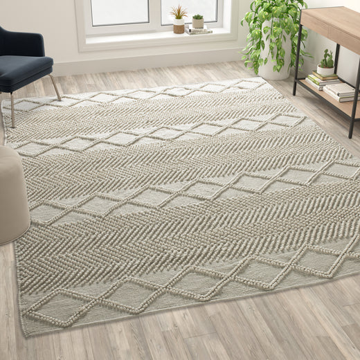 Geometric Design Handwoven Area Rug - Wool/Polyester/Cotton Blend