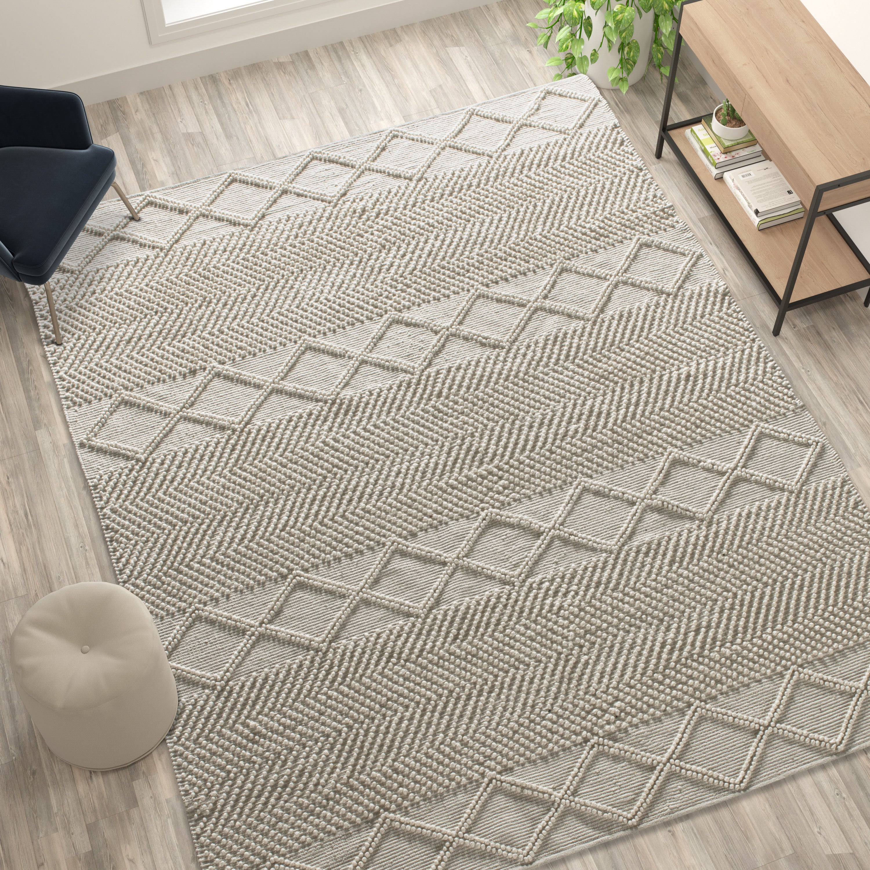 Geometric Design Handwoven Area Rug - Wool/Polyester/Cotton Blend
